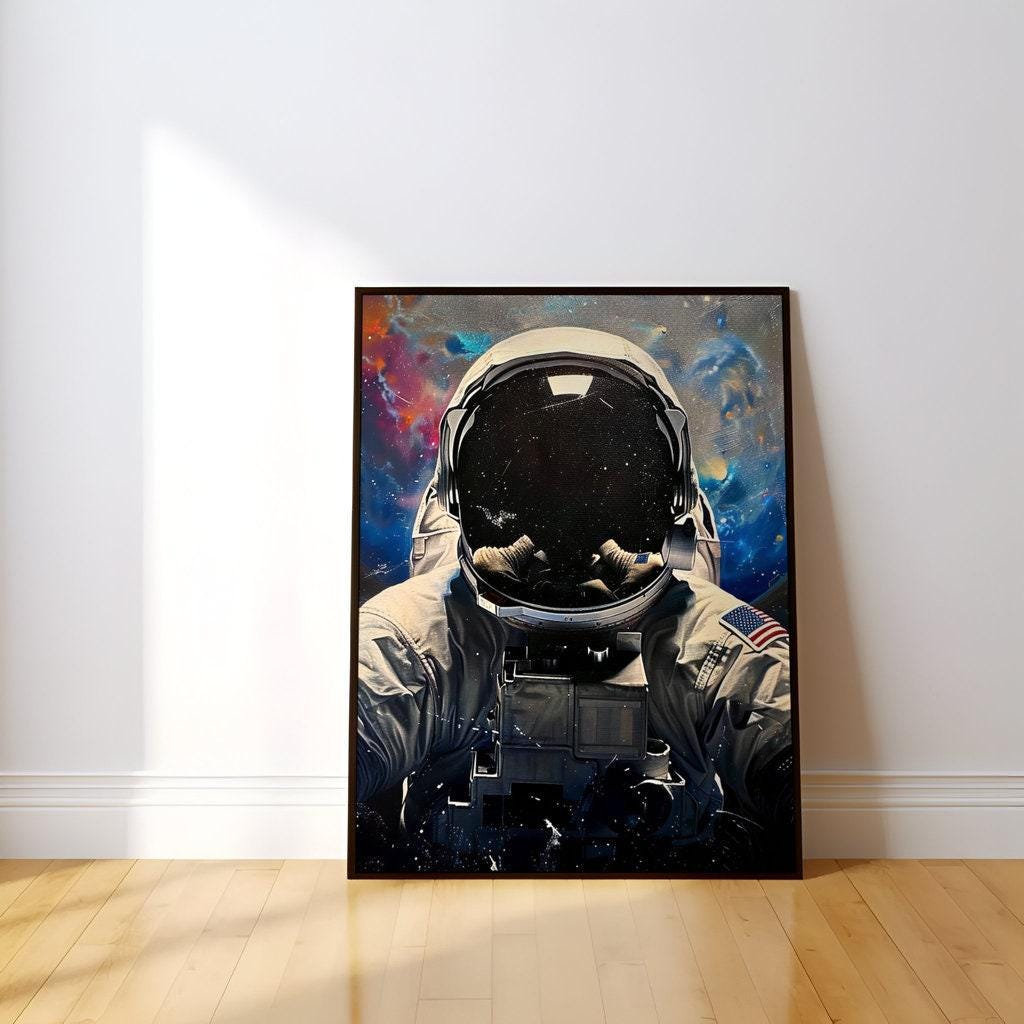 The Voyager: Astronaut in Vibrant Cosmic Space Art | Sci-Fi & Nebula Wall Decor