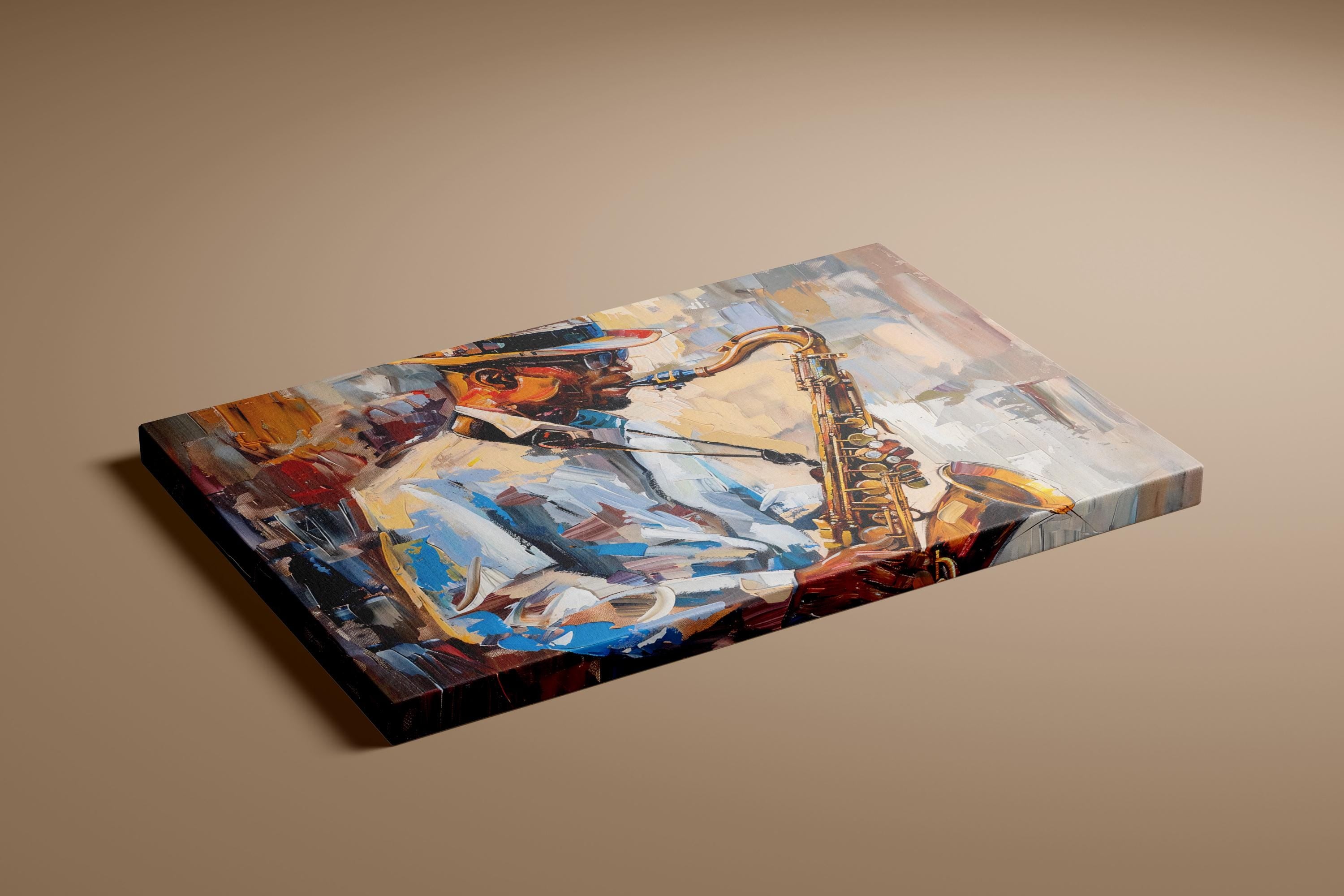 Soulful Saxophone: Vibrant Jazz Musician Canvas Art | Expressive & Modern Music Decor