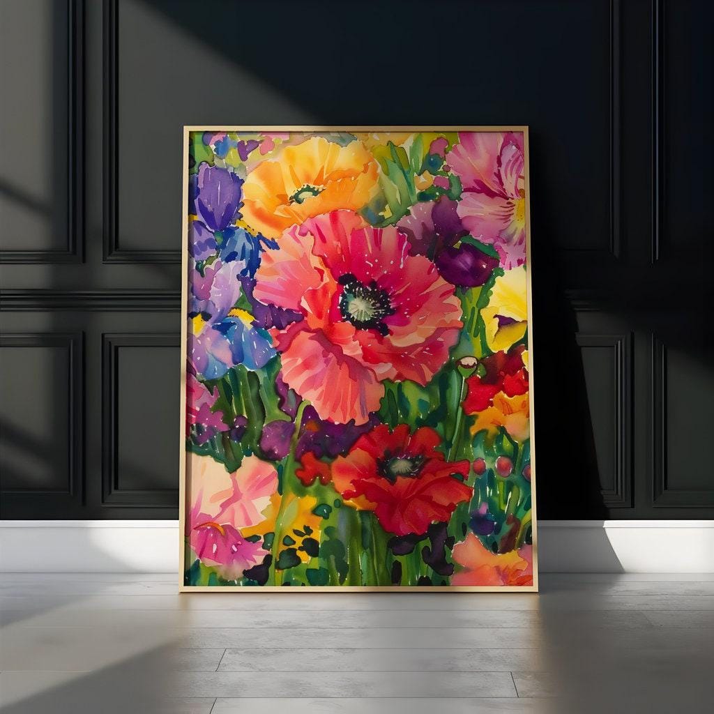 The Joyful Field: Vibrant & Colorful Wildflower Meadow | Impressionist Floral Wall Art
