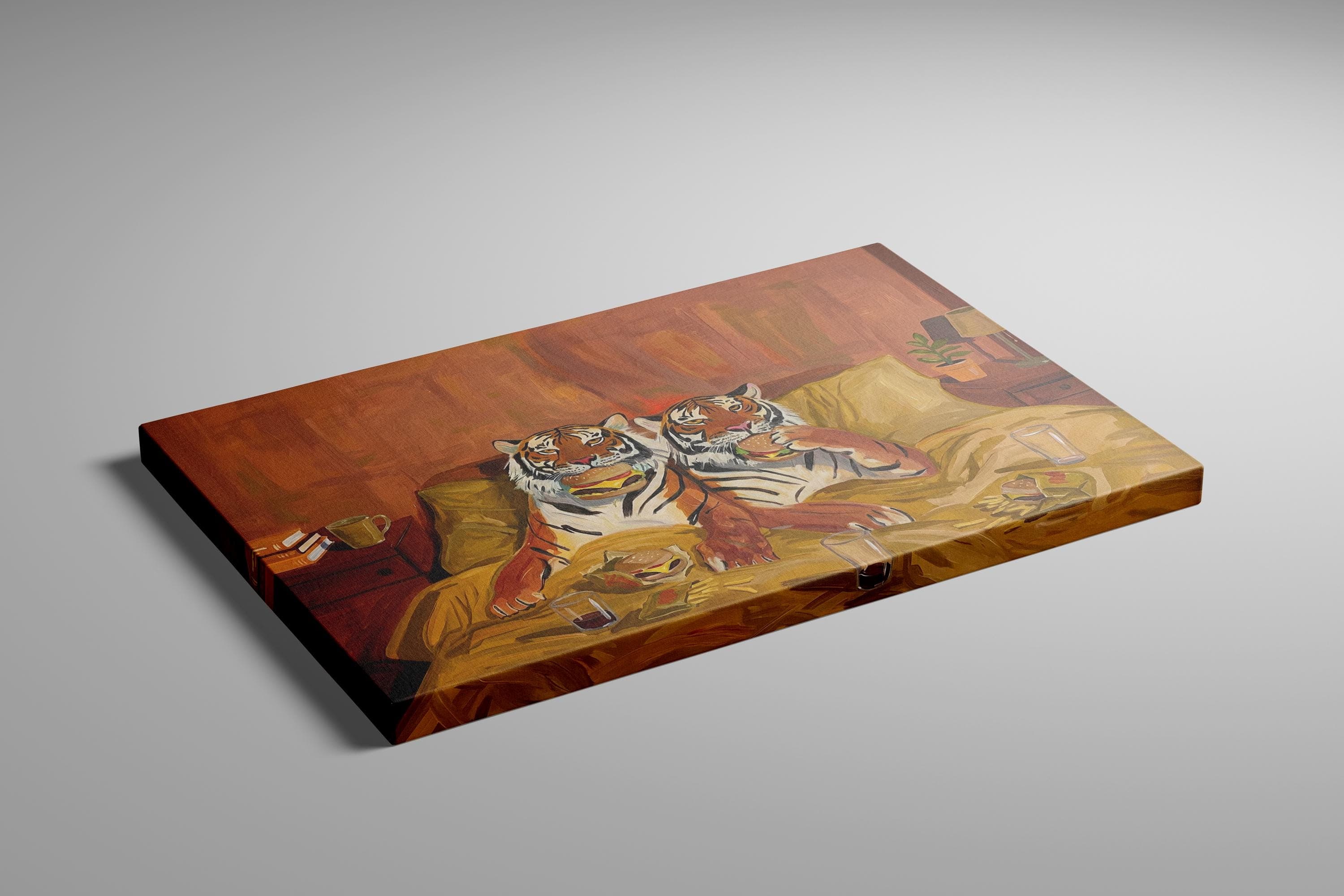 Quirky Tiger Canvas, Burgers and Fries, Warm Tones (Bedroom or Dorm)