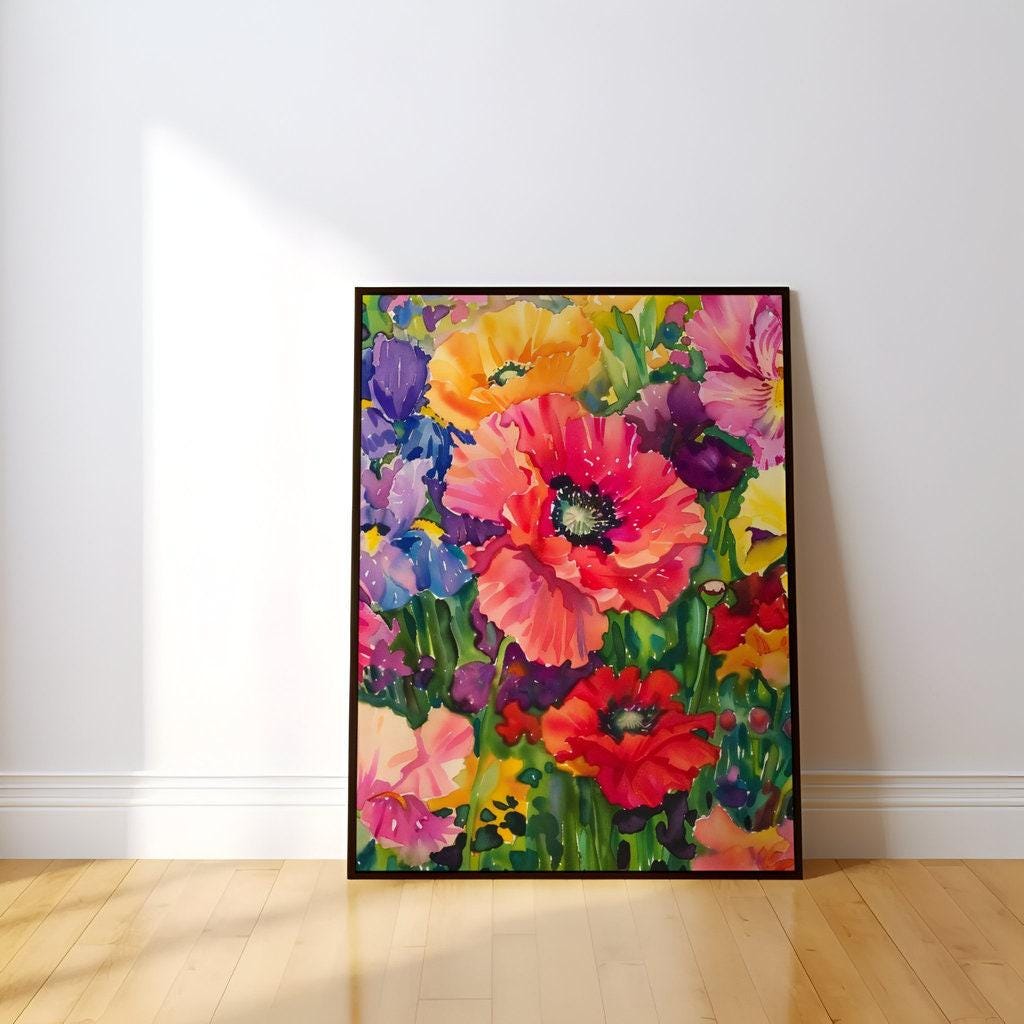 The Joyful Field: Vibrant & Colorful Wildflower Meadow | Impressionist Floral Wall Art