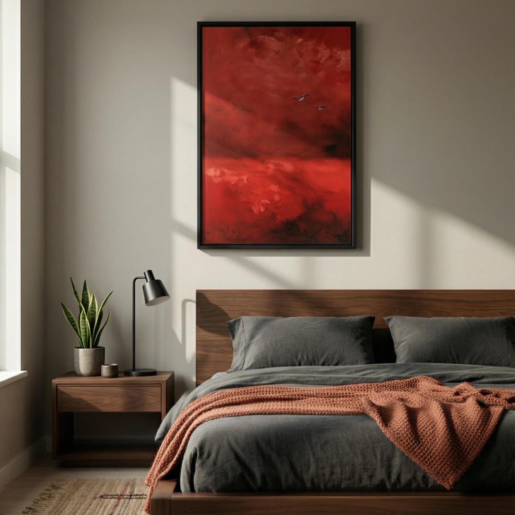 Crimson Sky Canvas Art - Vibrant Red Abstract Minimalist Design