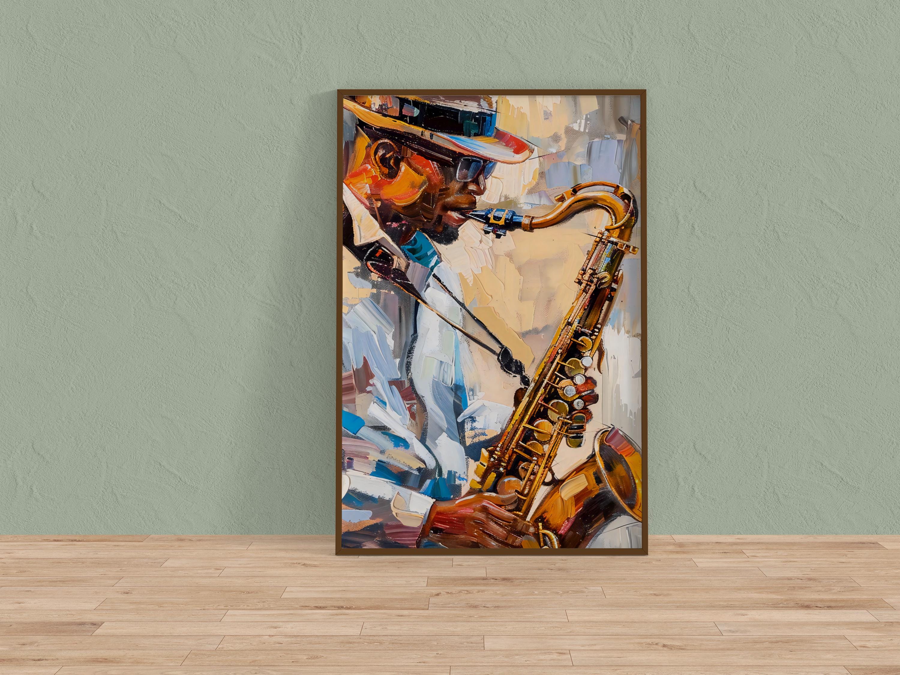 Soulful Saxophone: Vibrant Jazz Musician Canvas Art | Expressive & Modern Music Decor