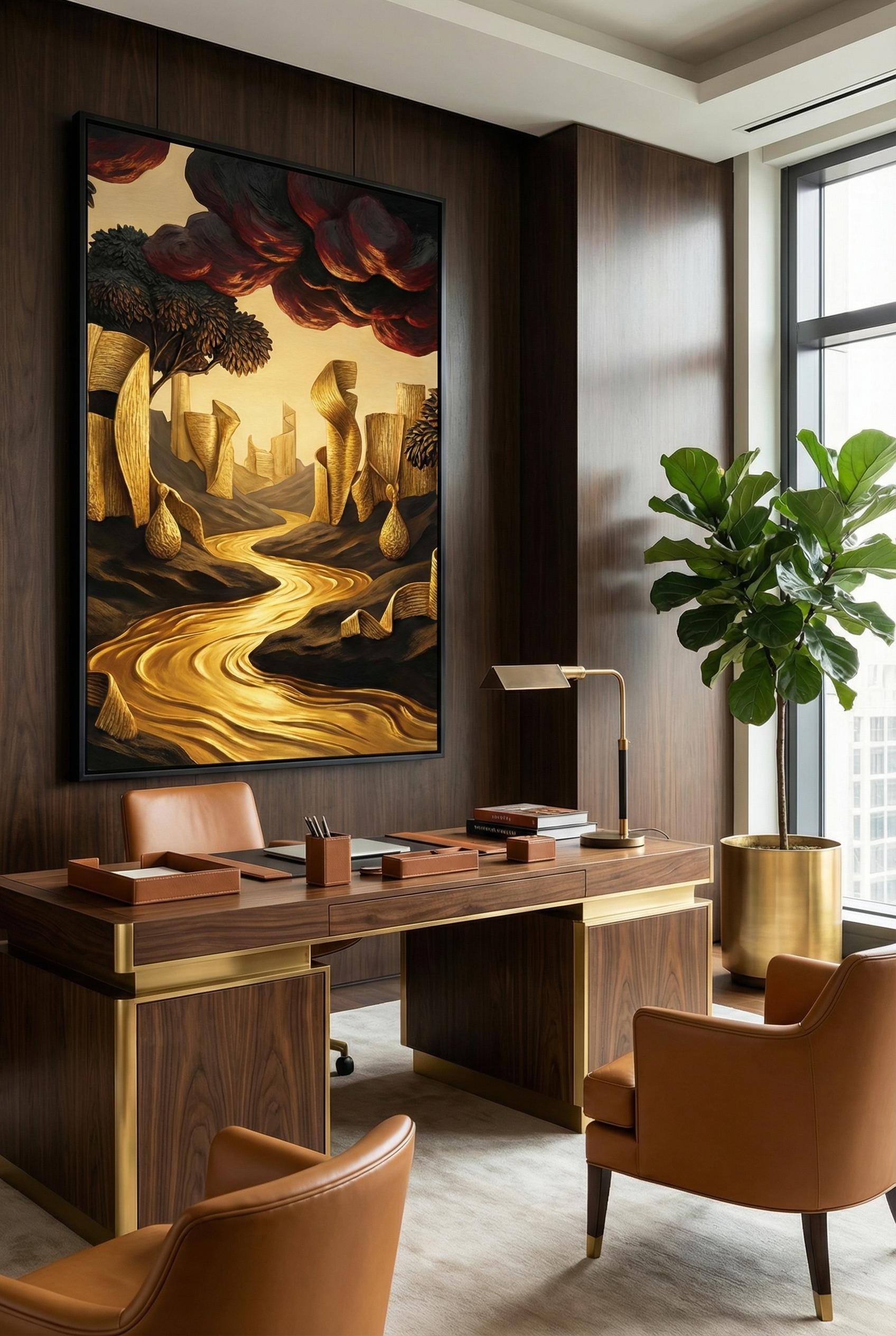 Landscape Wall Art Print: Golden River Scene - Ready to Hang