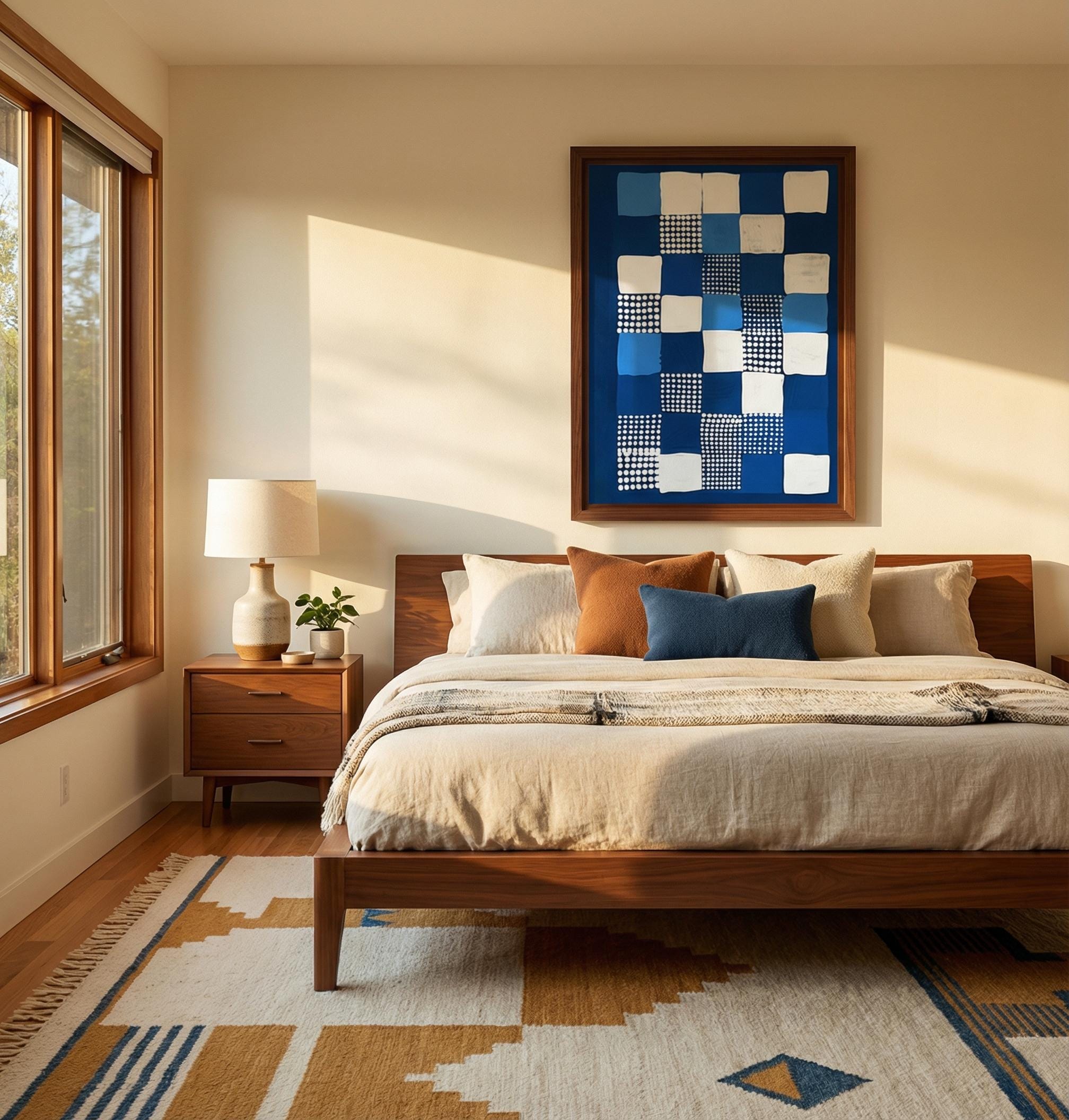 Modern Geometric Canvas Art, Persian Blue and White (Multiple Sizes)