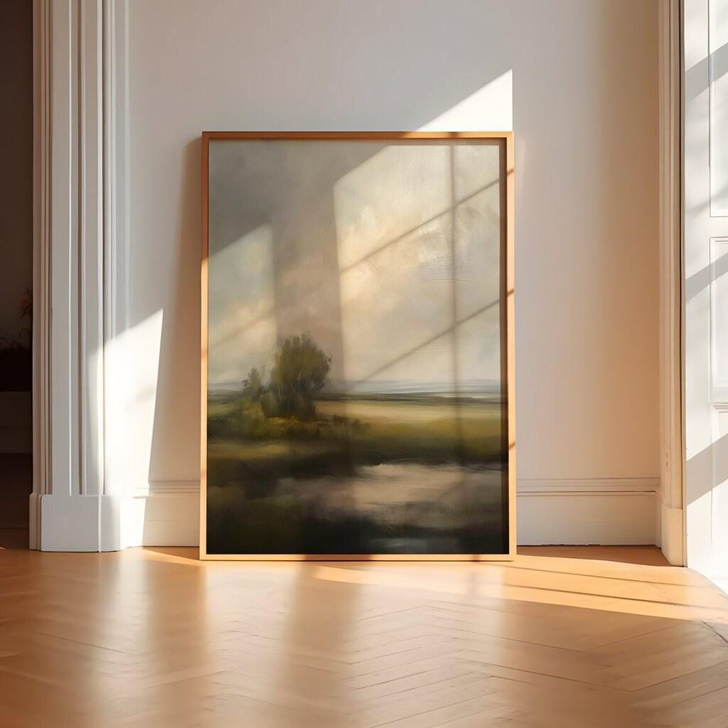 Moody Vintage Landscape Print: Rustic Countryside Art (Canvas or Framed)