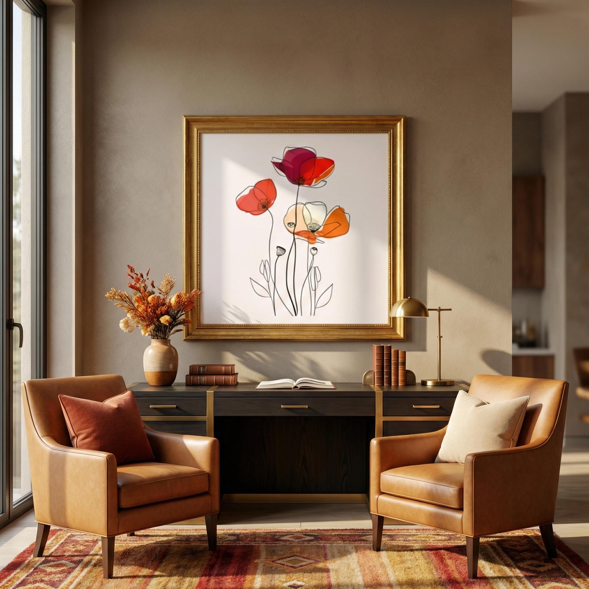 Floral Line Art Print: Minimalist Modern Decor (Canvas or Paper)