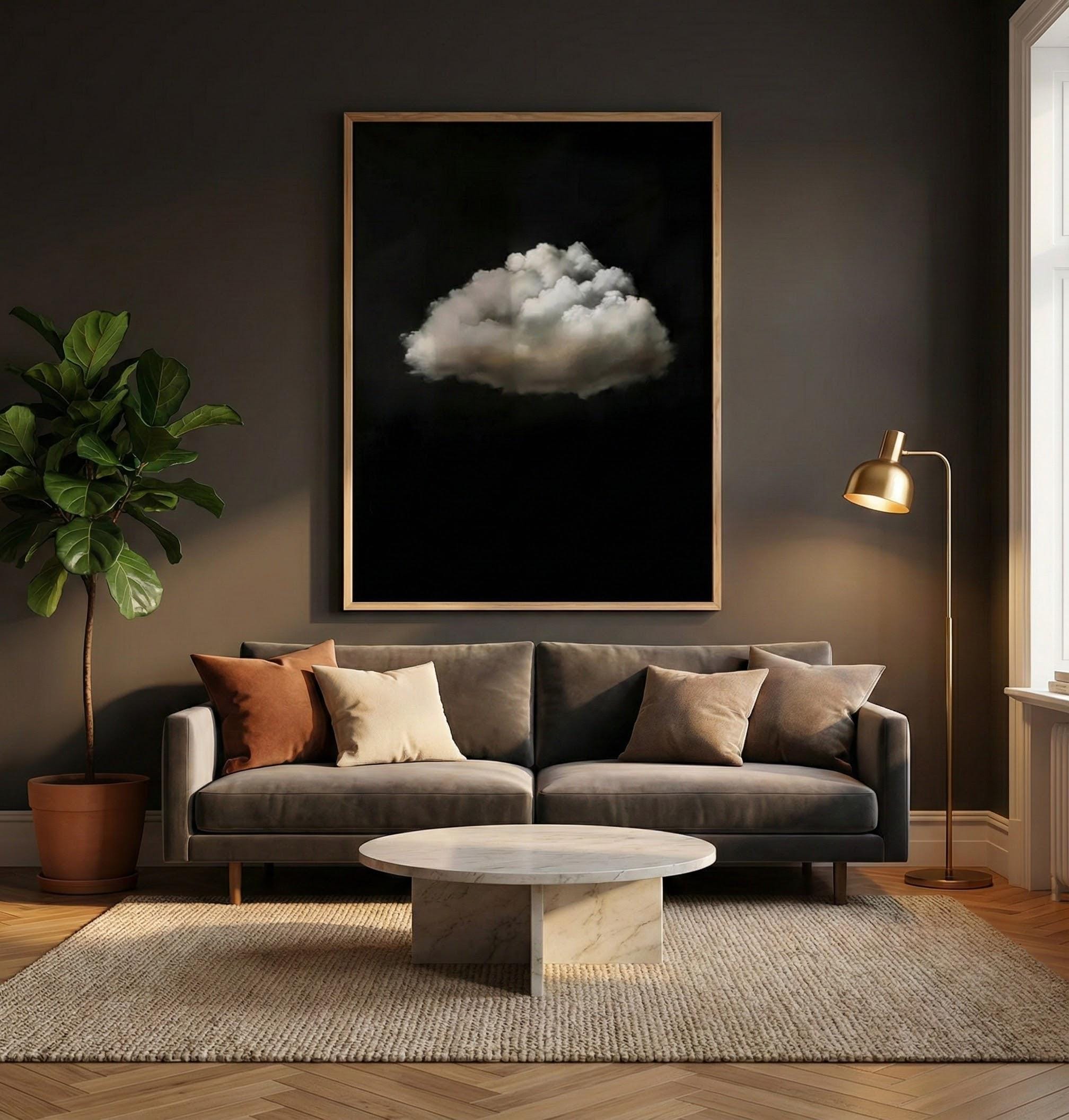 Moody Twilight Wall Art - Vintage Clouds with Retro Green Hues