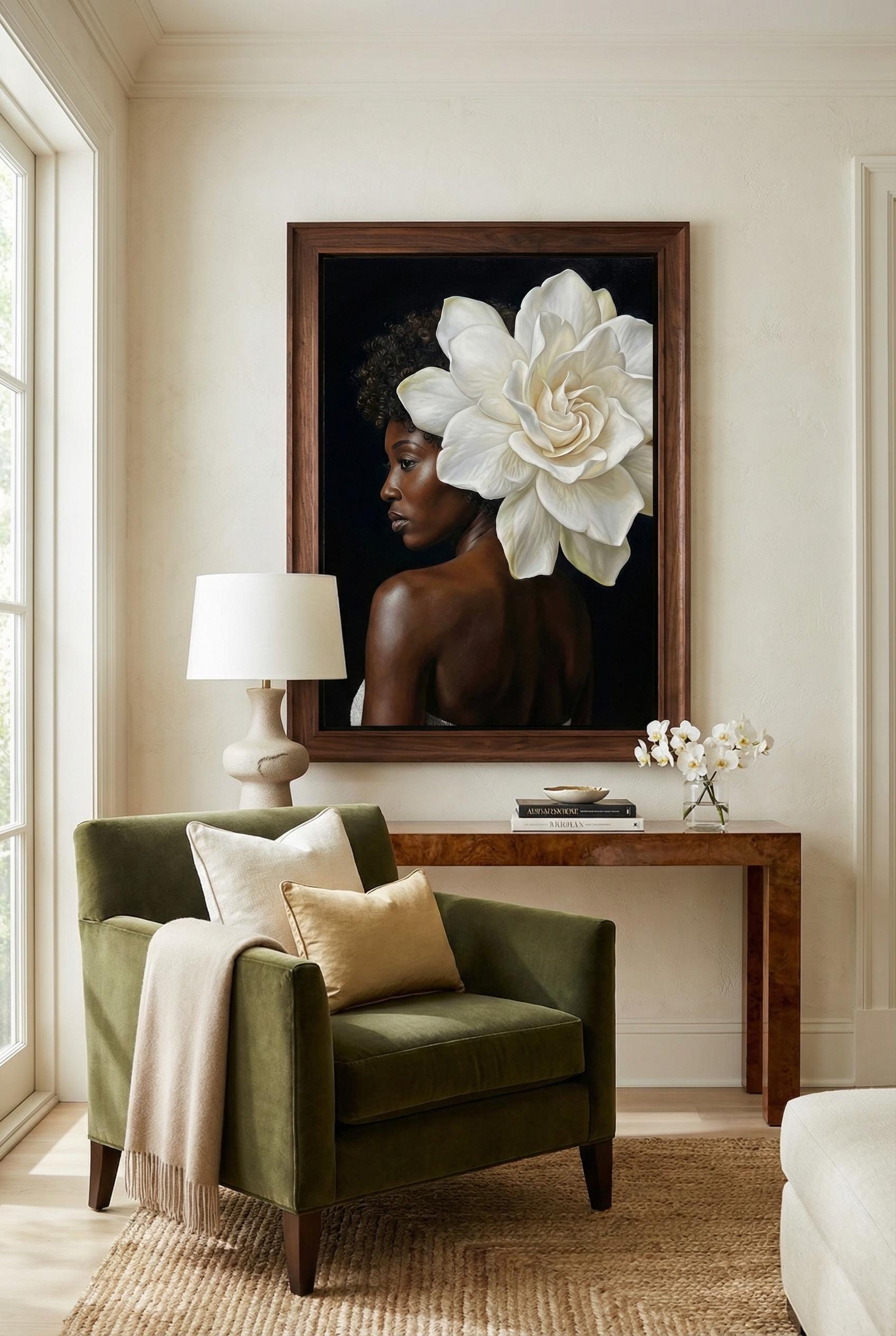 Black Women Floral Art Print, Home Decor (Canvas or Matte Paper)