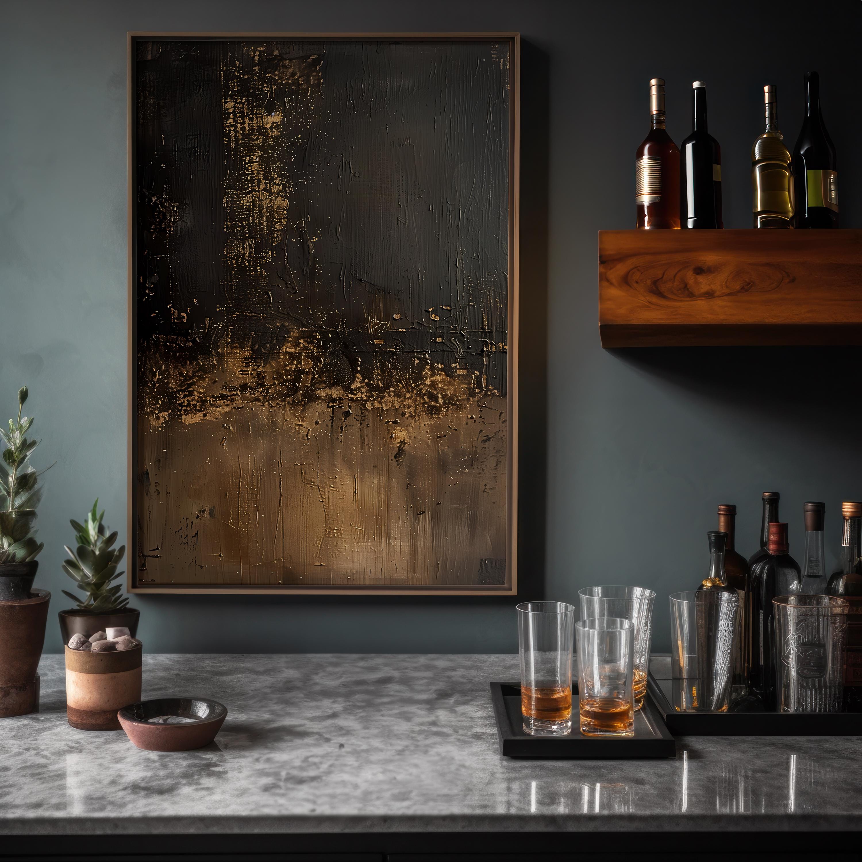 Abstract Wall Art: Black, Gold, Brown Minimalist Canvas (Living Room Decor)