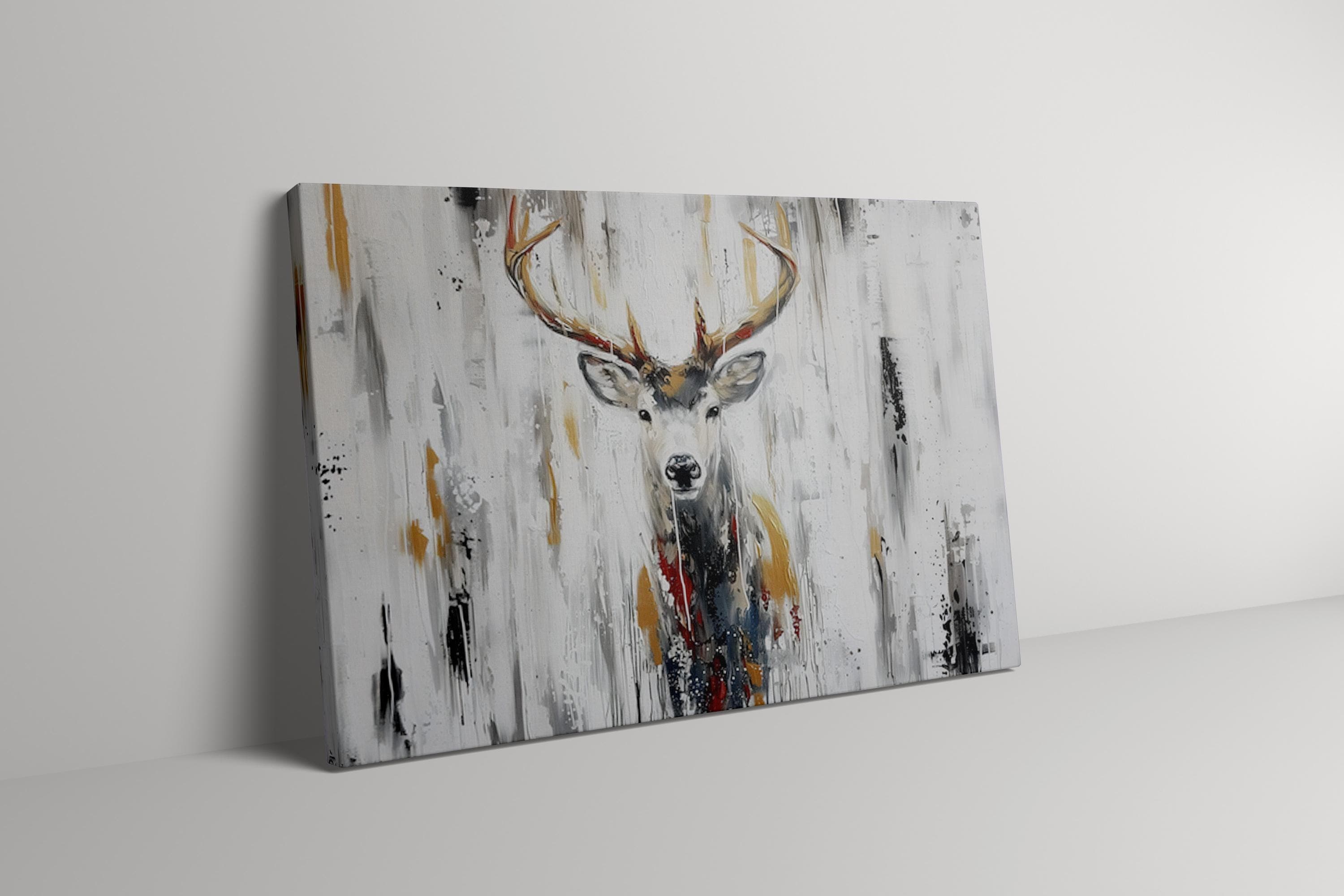 Serene Deer Canvas, Abstract Forest Art (Modern Wall Decor)
