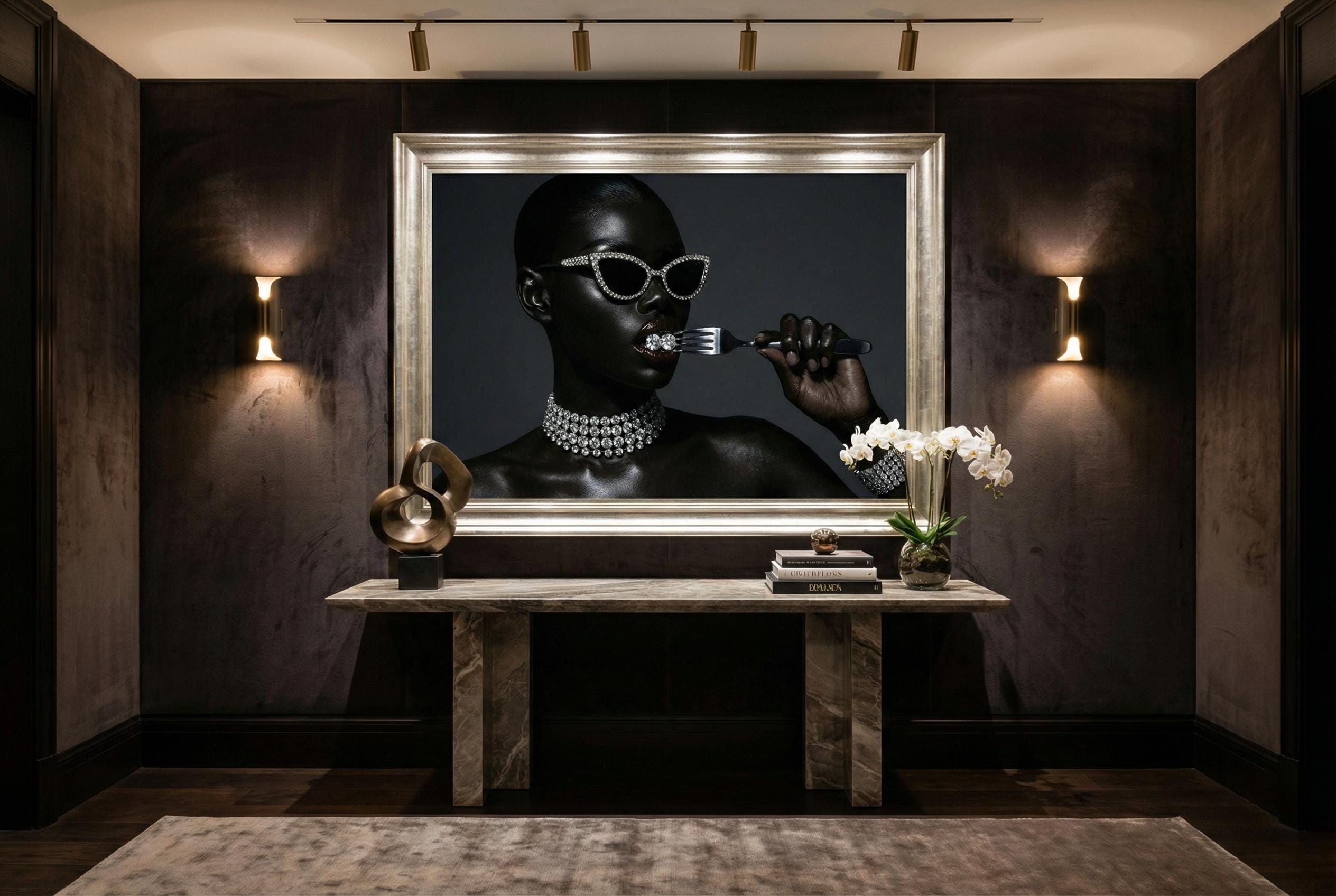Diamond Black Wall Art Print, Luxury Modern Style (Framed or Canvas)