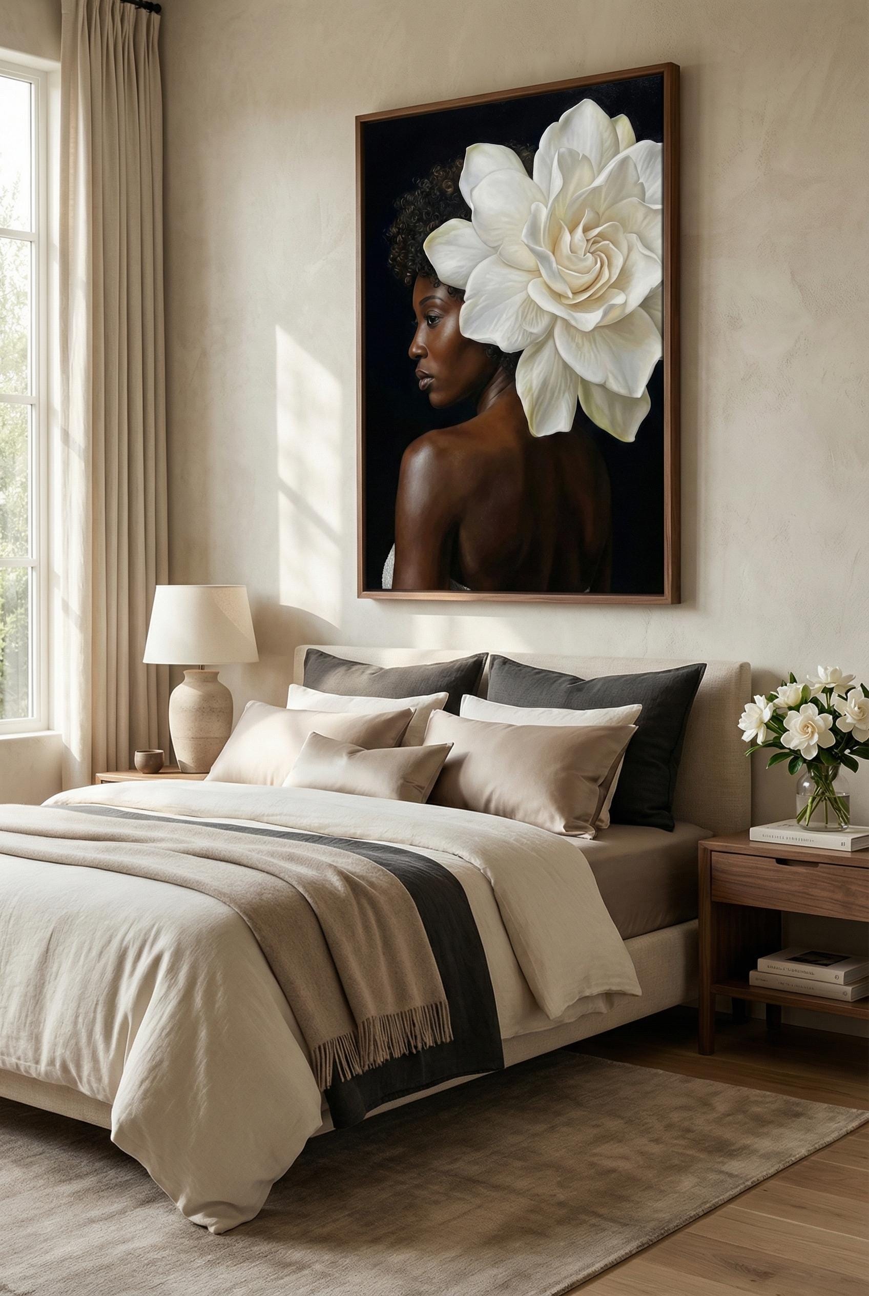 Black Women Floral Art Print, Home Decor (Canvas or Matte Paper)