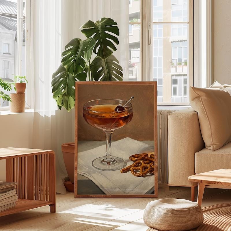 Mid Century Manhattan Cocktail Print - Moody Bar Cart Decor