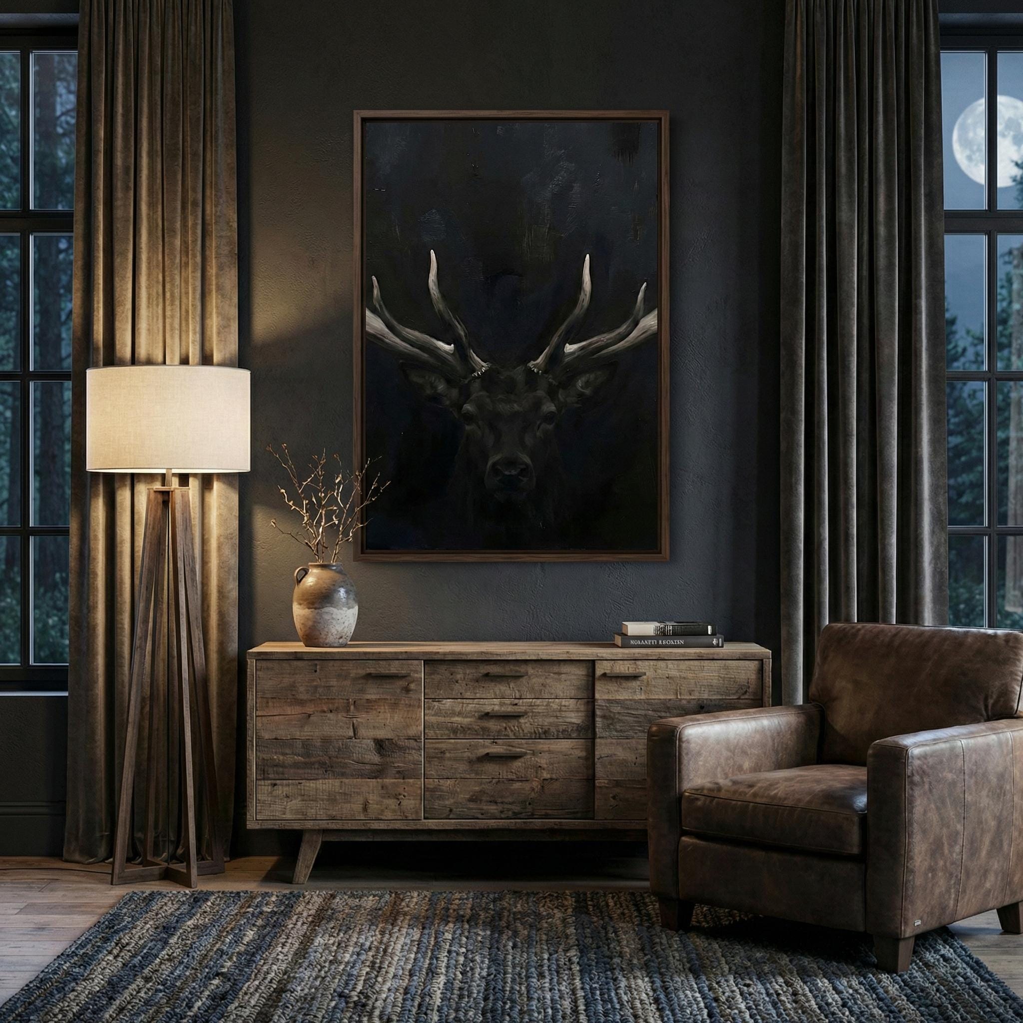 Moody Stag Canvas Print - Dark Deer with Chiaroscuro Lighting