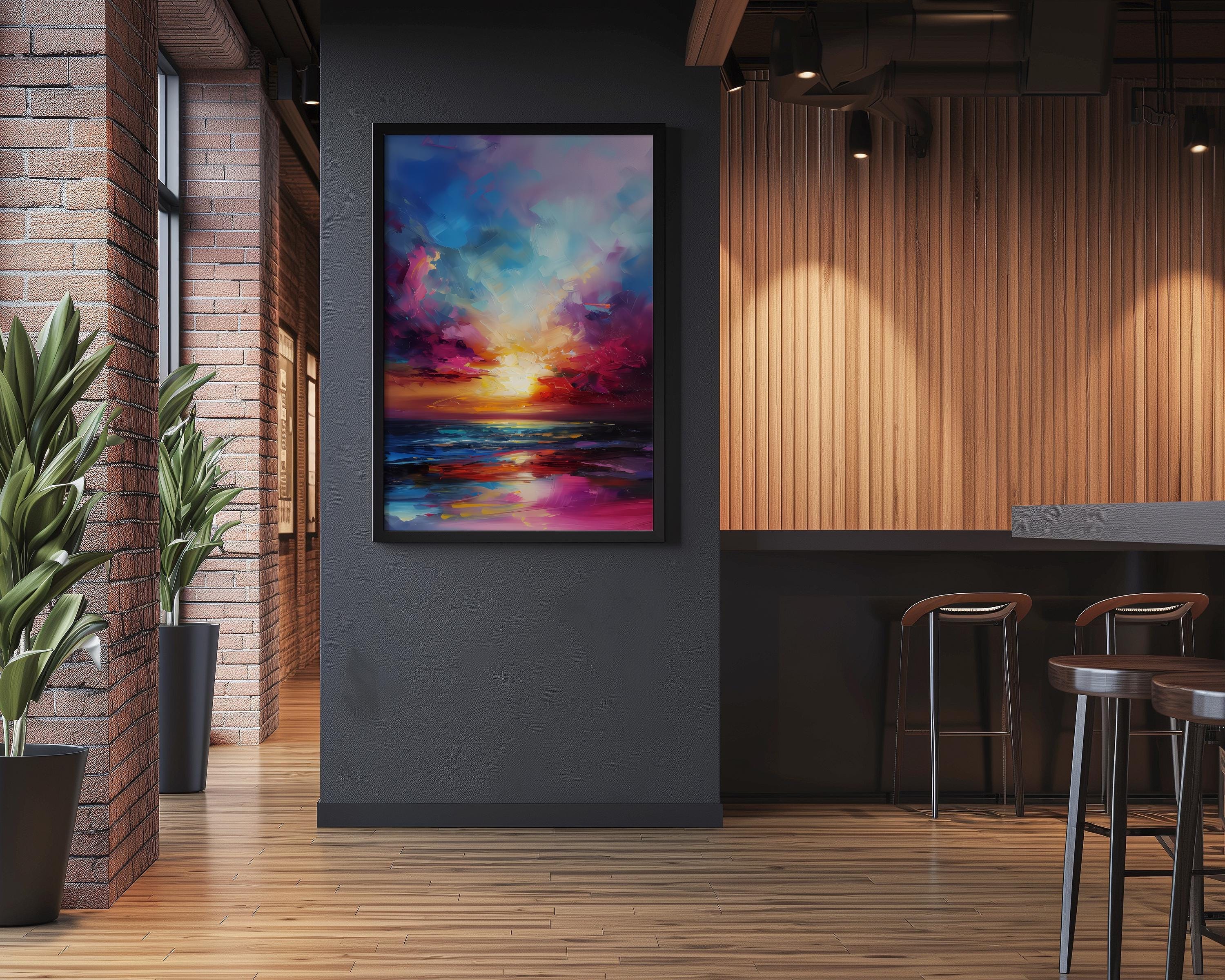 Sunset Wall Decor: Tranquil Abstract Landscape (Framed or Unframed)