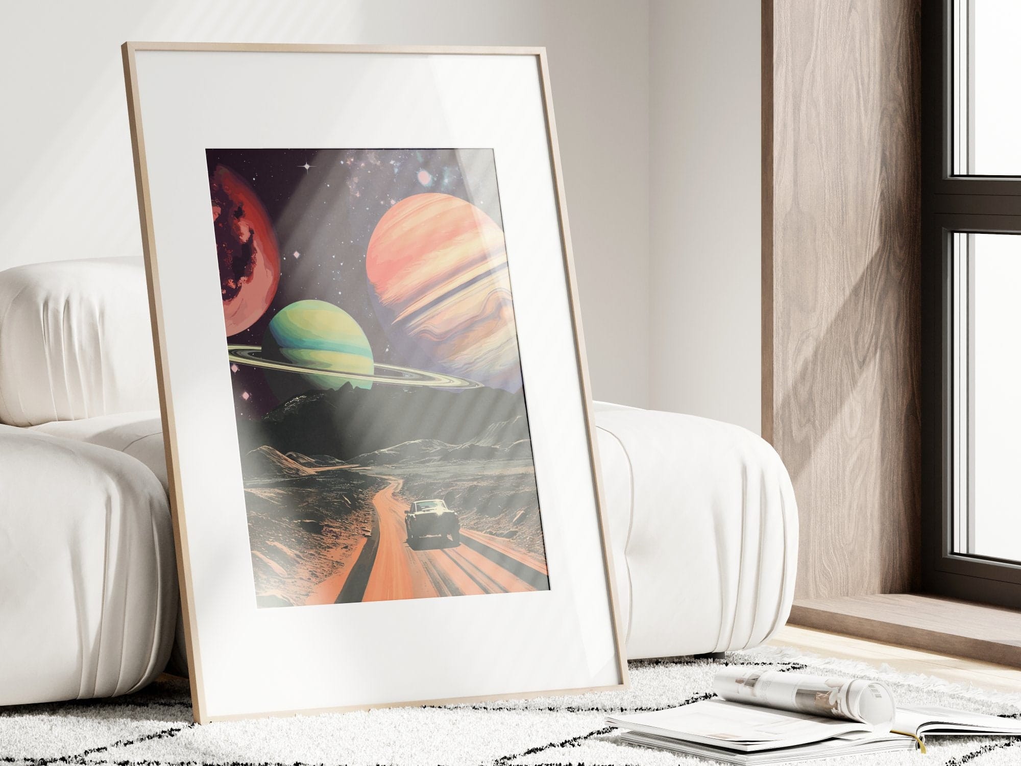 Space Drive Wall Art: Vintage Sci-Fi Collage (Self-Adhesive, Removable)