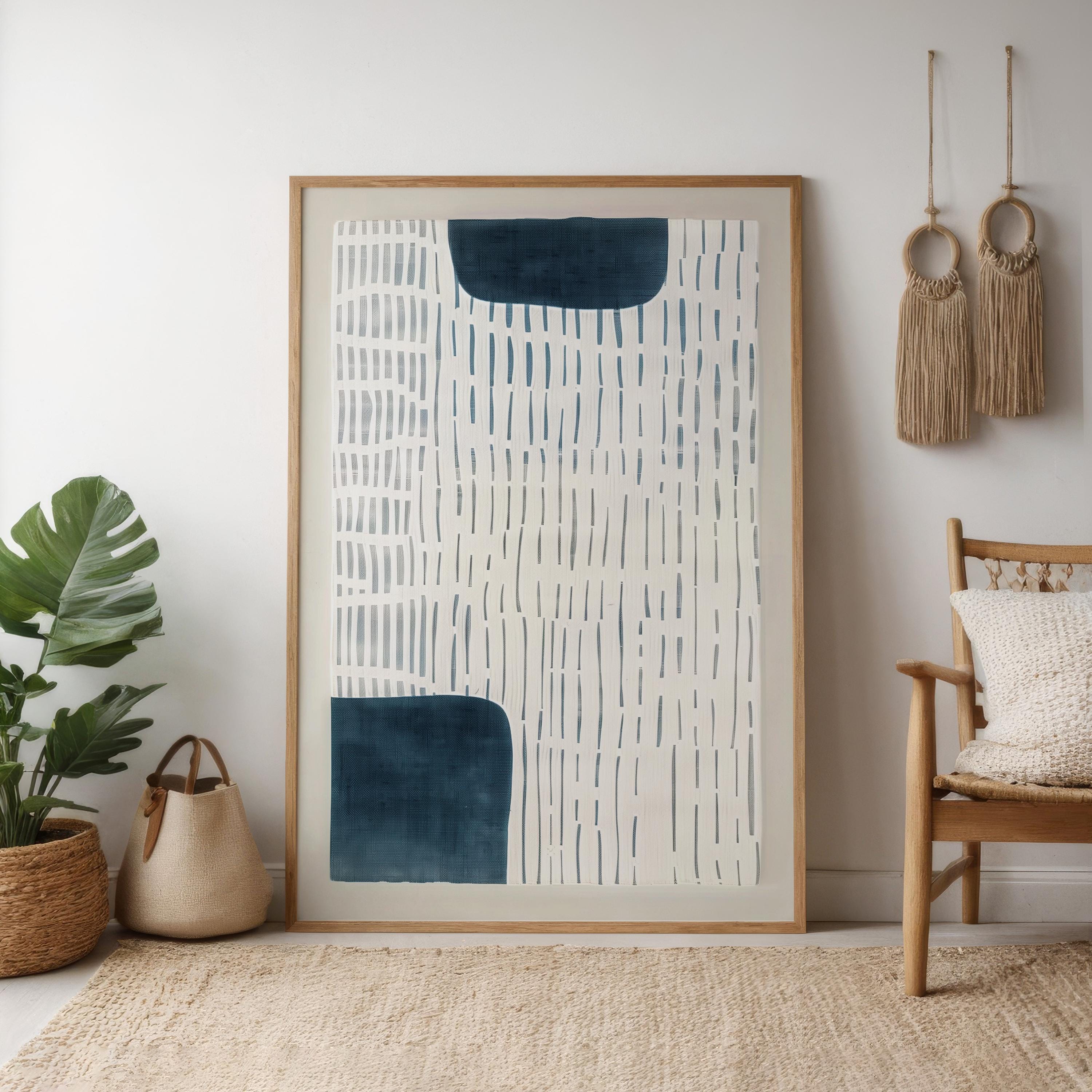 Abstract Wall Art Set: Navy Blue Indigo Watercolor - Japandi Style