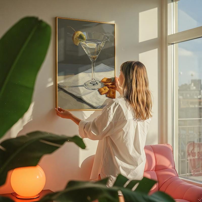 Cocktail Wall Art: Martini with Lemon Twist - Mid Century Modern Style