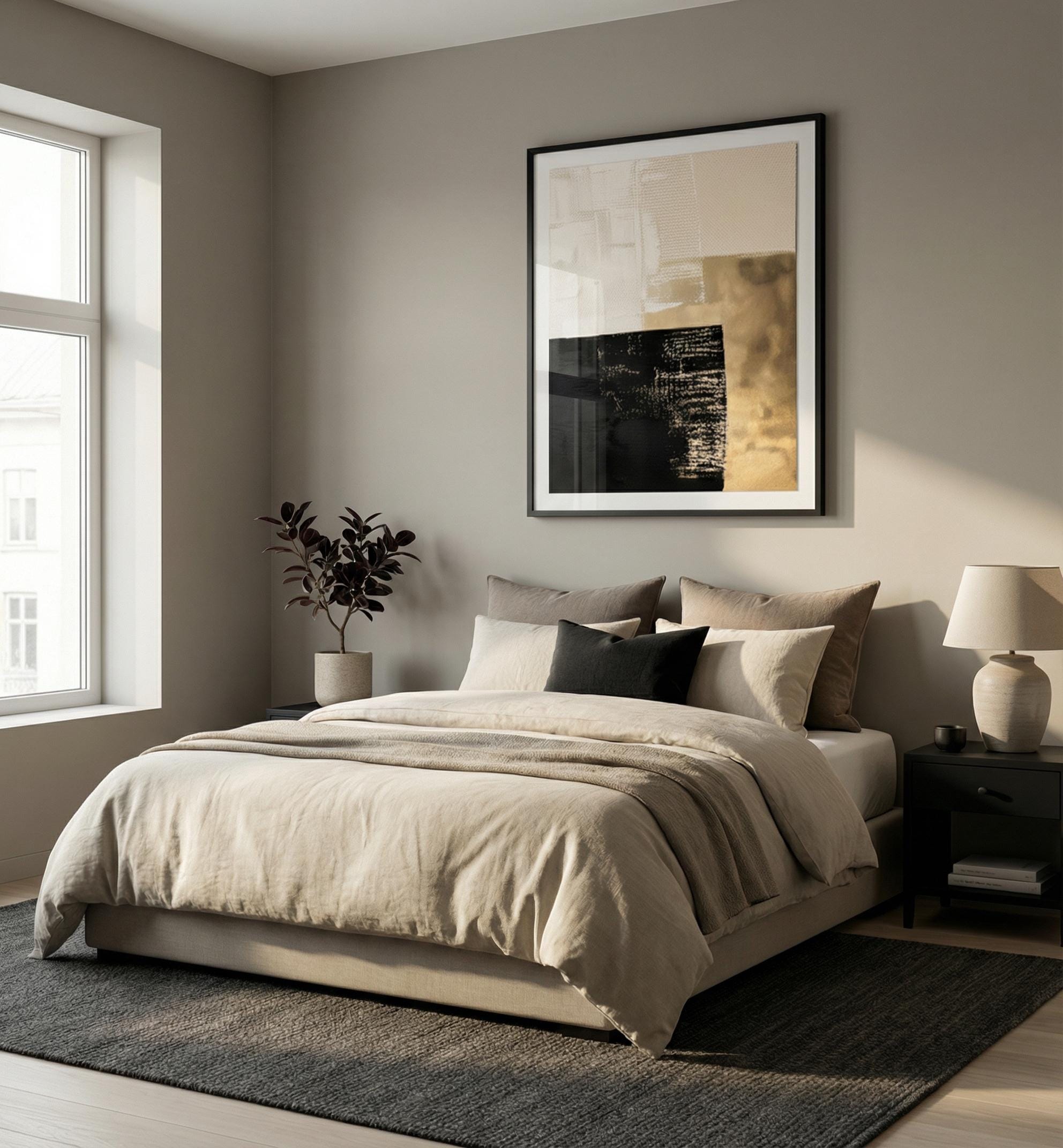 Abstract Canvas Art: Black, Gold, and Beige - Minimalist Decor
