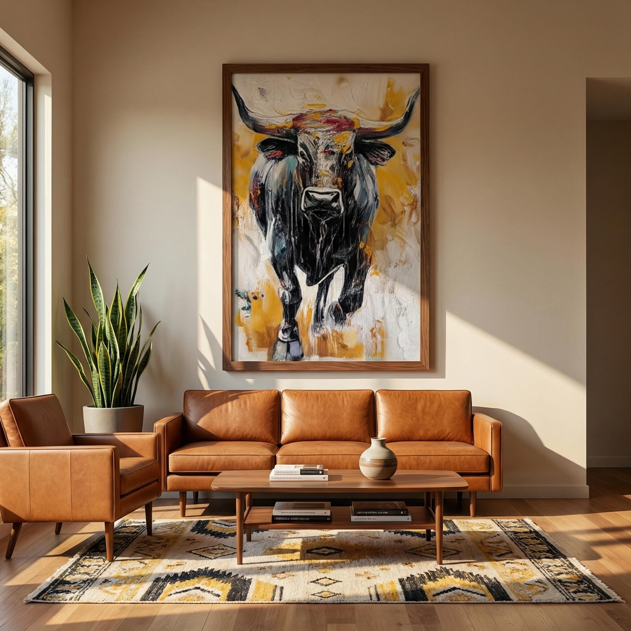 Bull Painting on Canvas: Abstract Animal Art (Farmhouse Style)