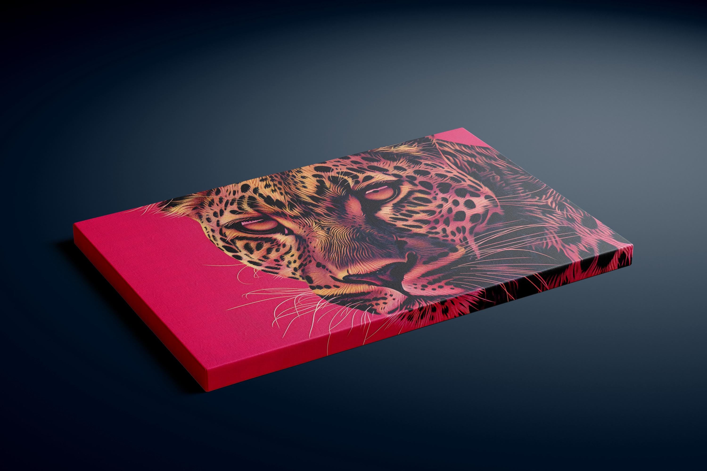 Fierce Leopard Portrait on Pink | Bold & Elegant Wildlife Canvas Art Decor