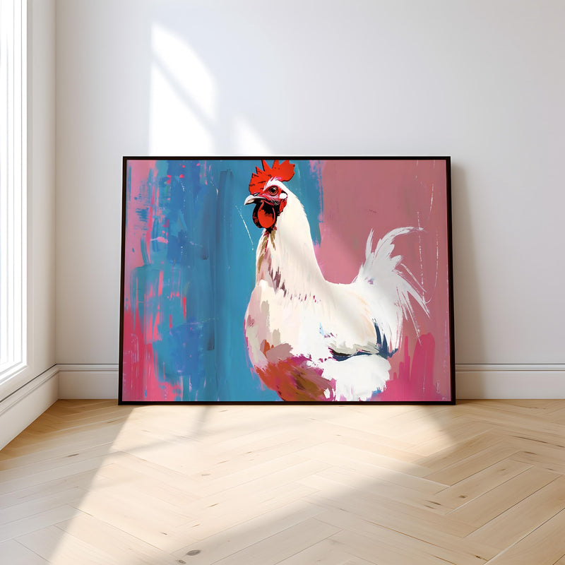 Abstract Rooster Portrait – Vibrant Farmhouse Art | Colorful Canvas & Matte Poster