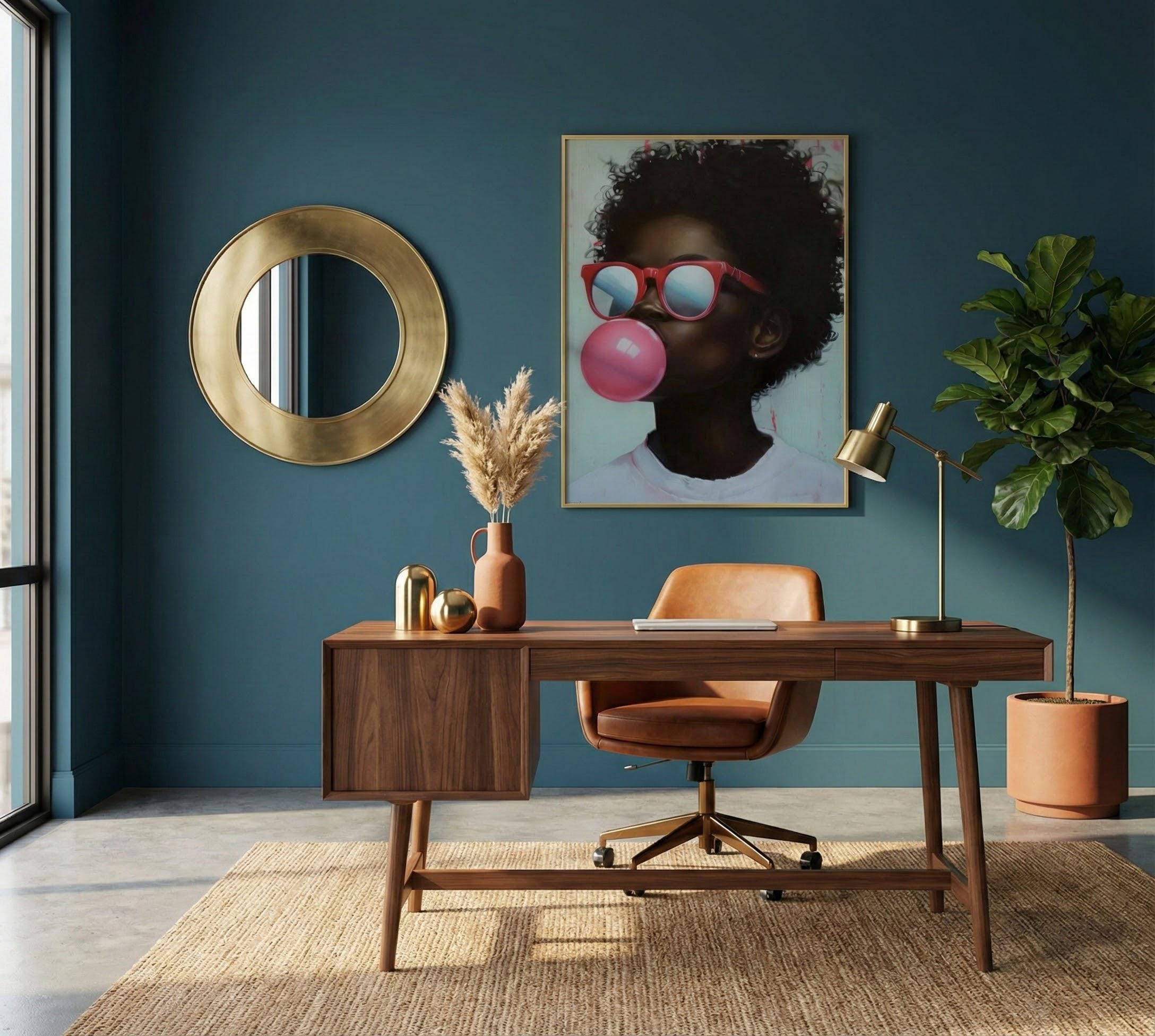 Vibrant African American Portrait Canvas: Bold Colors, Bubble Gum Pop