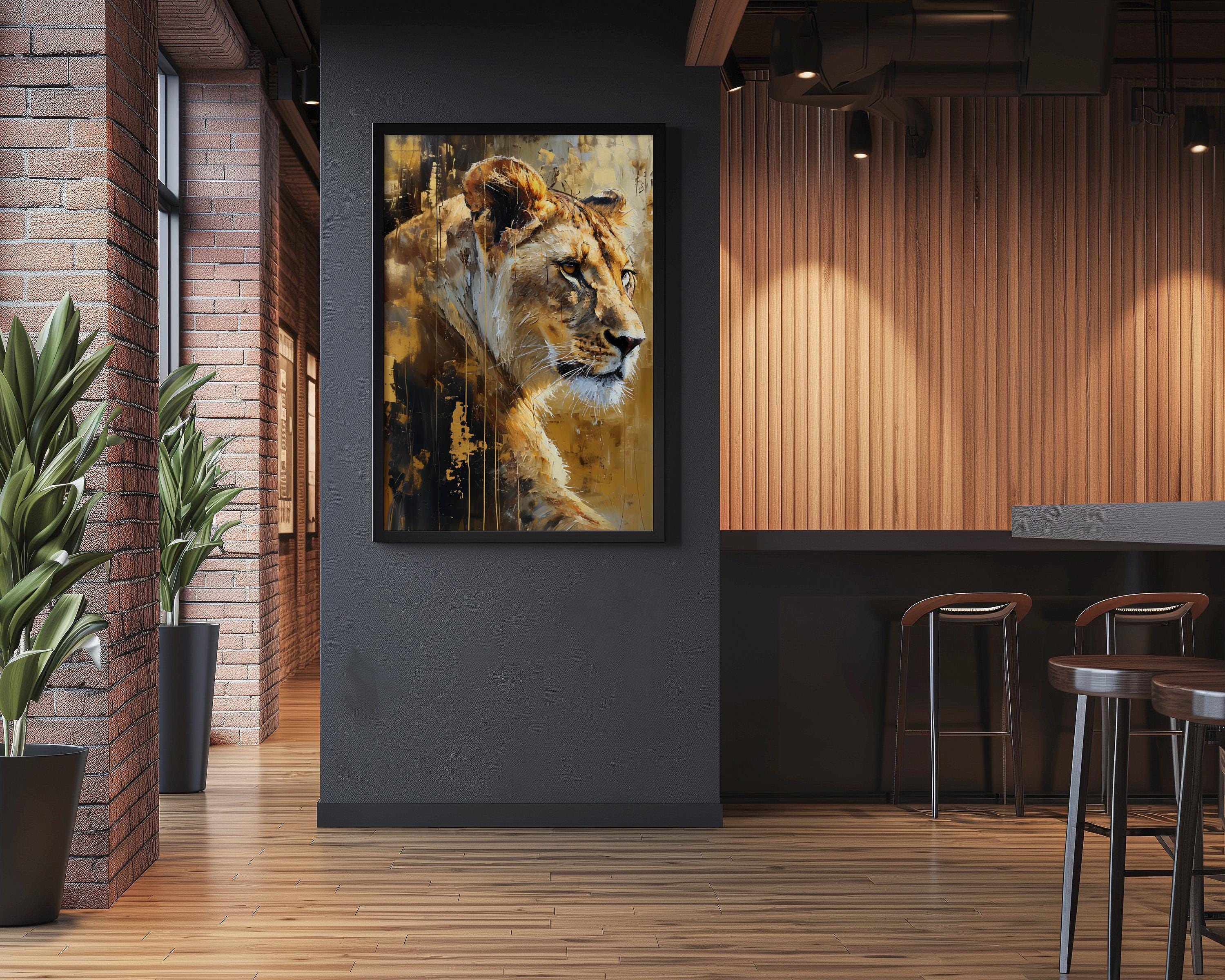 The Golden Queen: Majestic Lioness Abstract | Modern & Temporal Impressionist Art