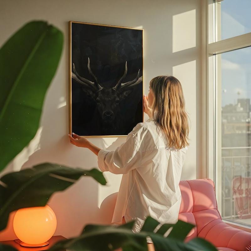 Moody Stag Canvas Print - Dark Deer with Chiaroscuro Lighting