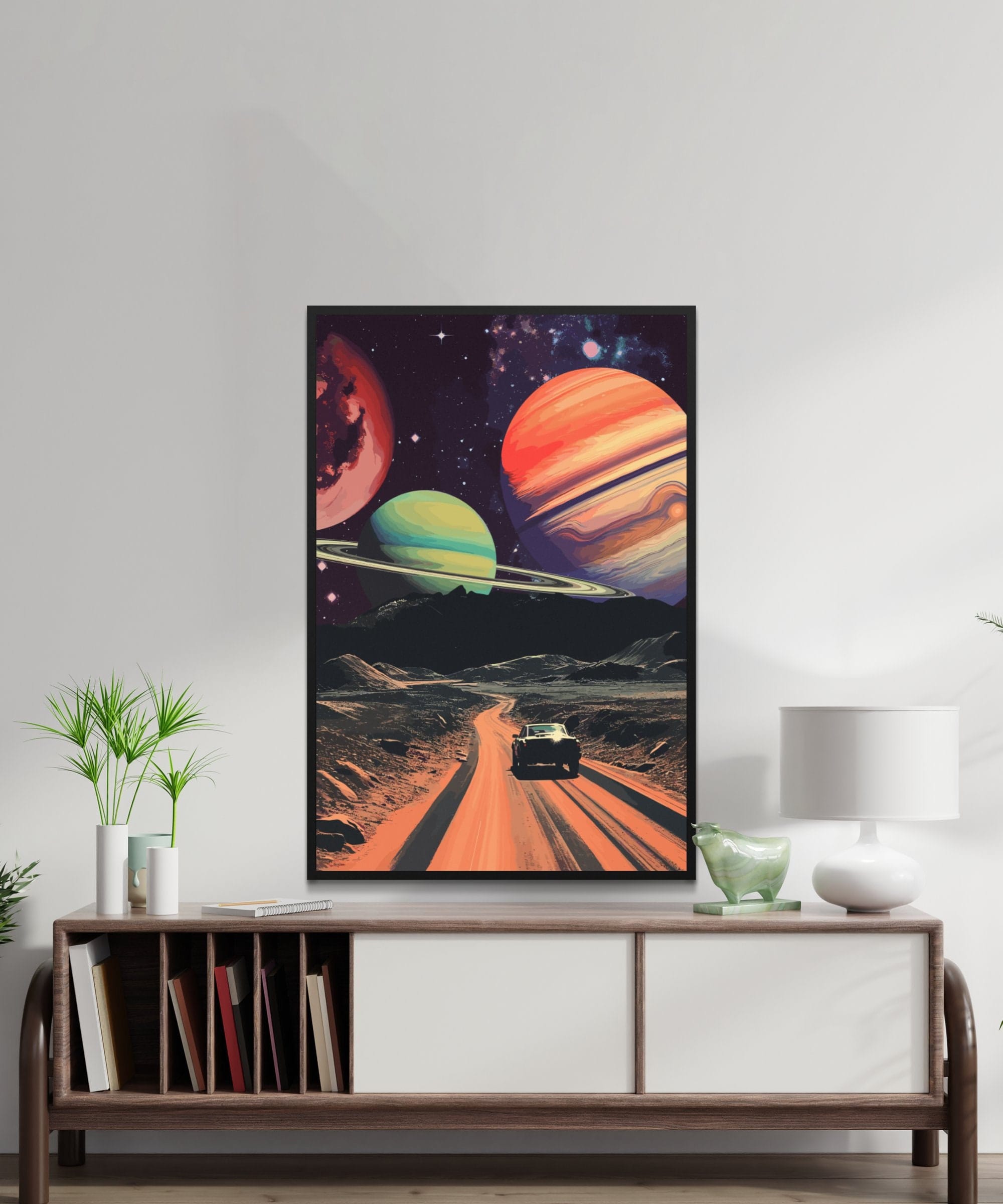 Space Drive Wall Art: Vintage Sci-Fi Collage (Self-Adhesive, Removable)