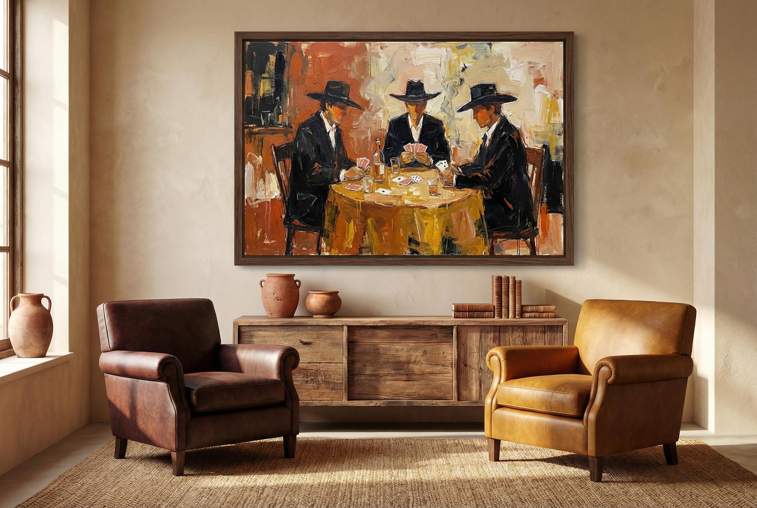 Cowboys and Card Games Wall Art: Rustic Home Decor Print