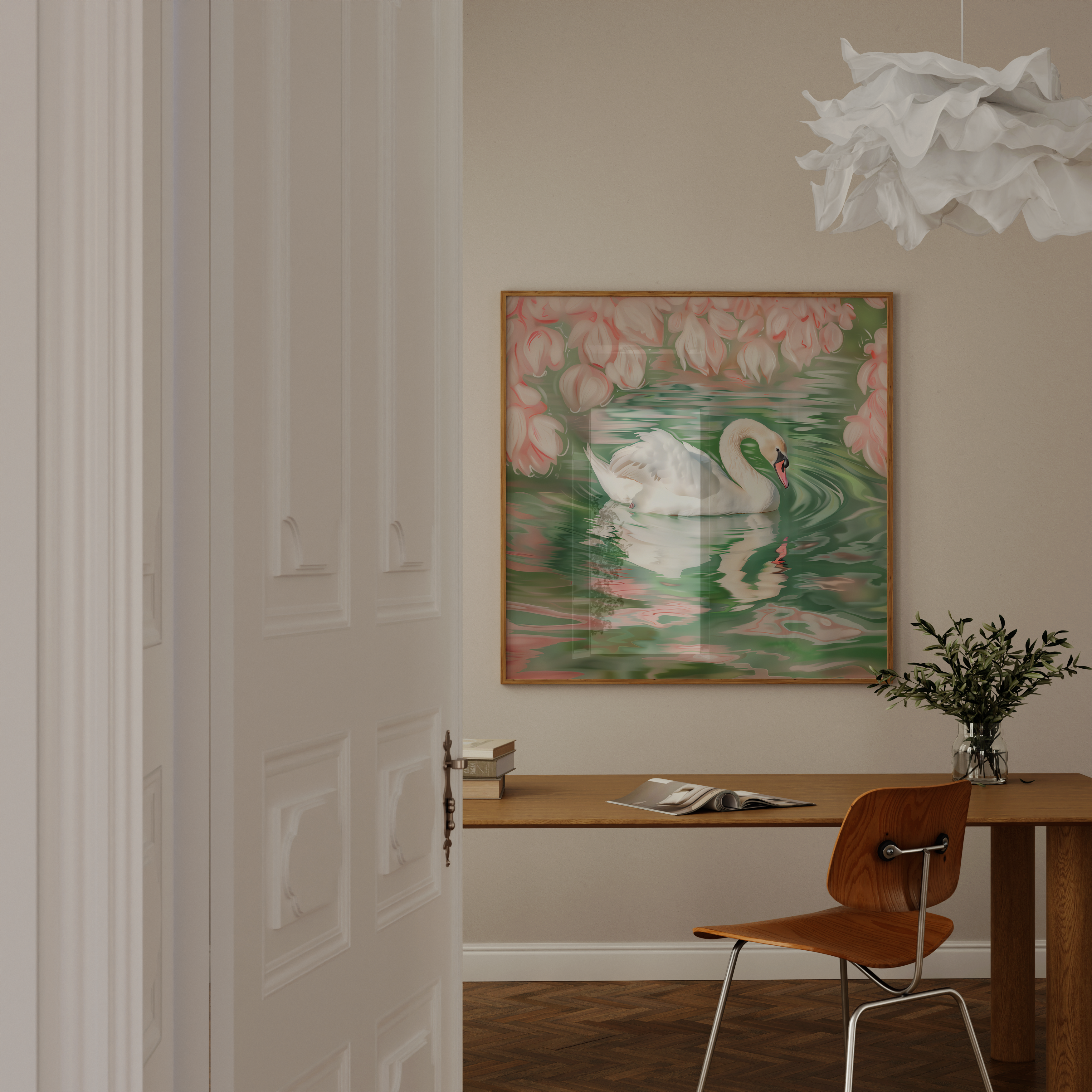 The Unfolding: Raw & Serene Swan Art in Pink & Green | Modern, Unrefined Wall Decor