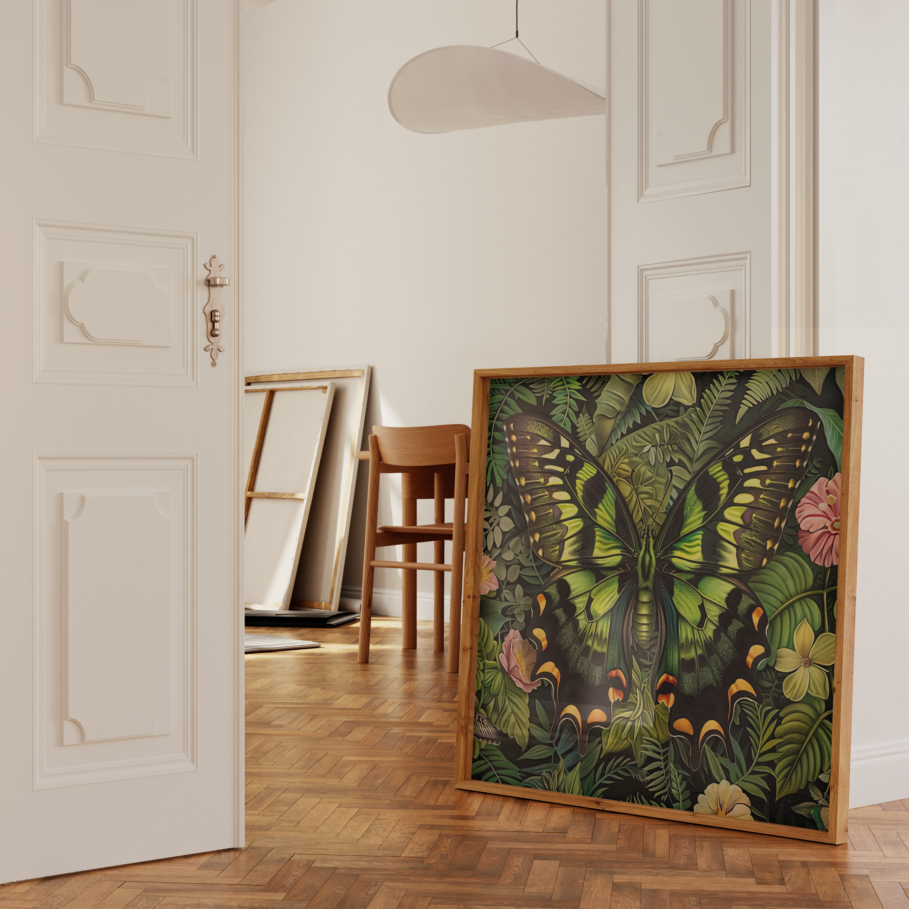 The Alchemist: Hyperrealistic Green & Black Butterfly Art | Vibrant & Lush Tropical Wall Decor