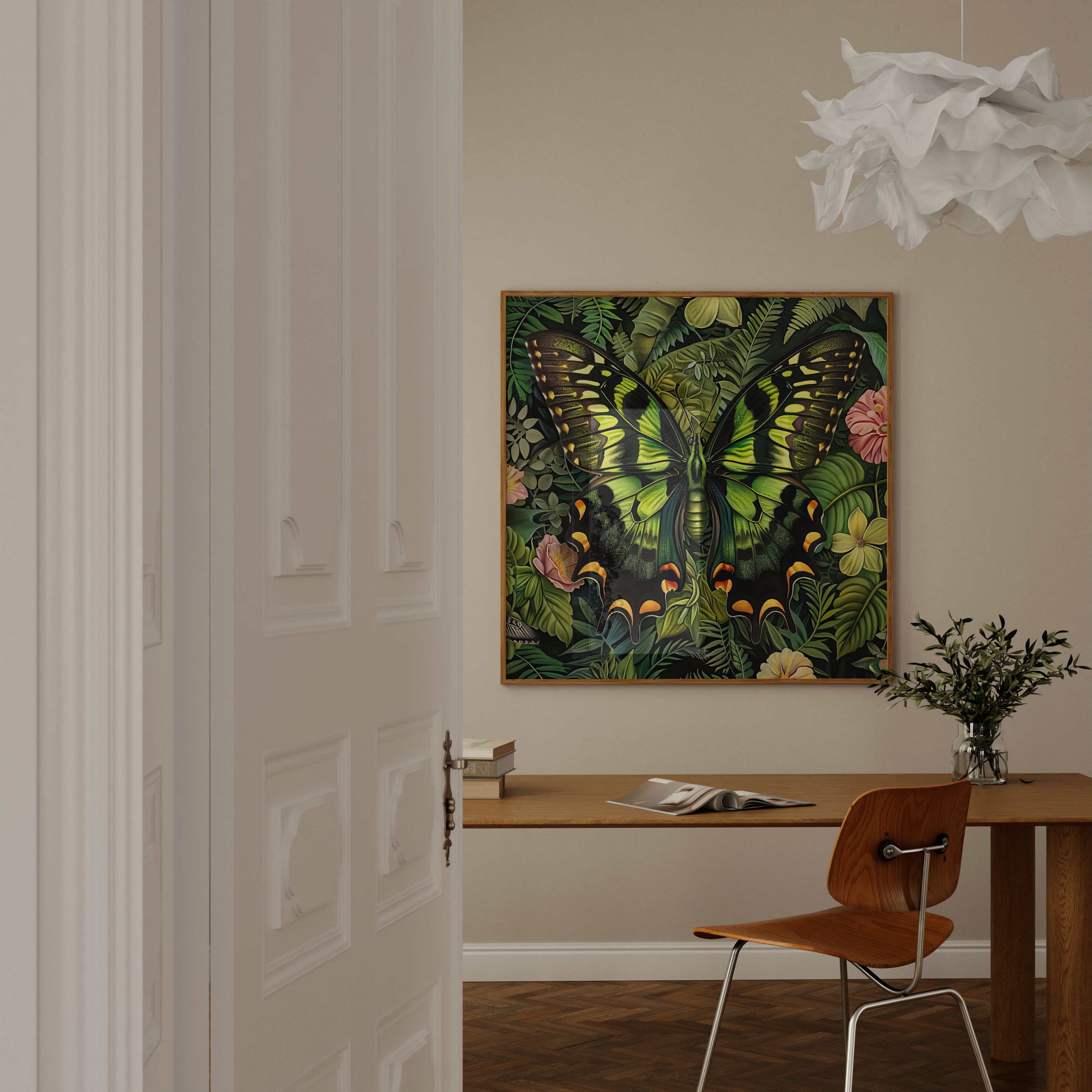 The Alchemist: Hyperrealistic Green & Black Butterfly Art | Vibrant & Lush Tropical Wall Decor