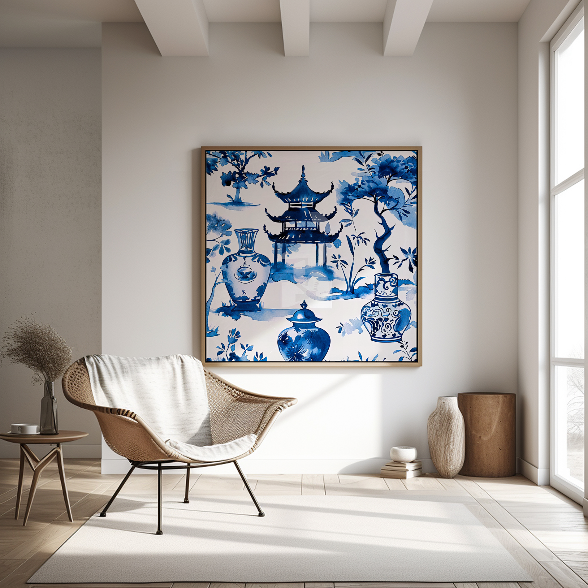 Porcelain World: Blue & White Chinese Landscape Pattern | Traditional Asian Art Decor