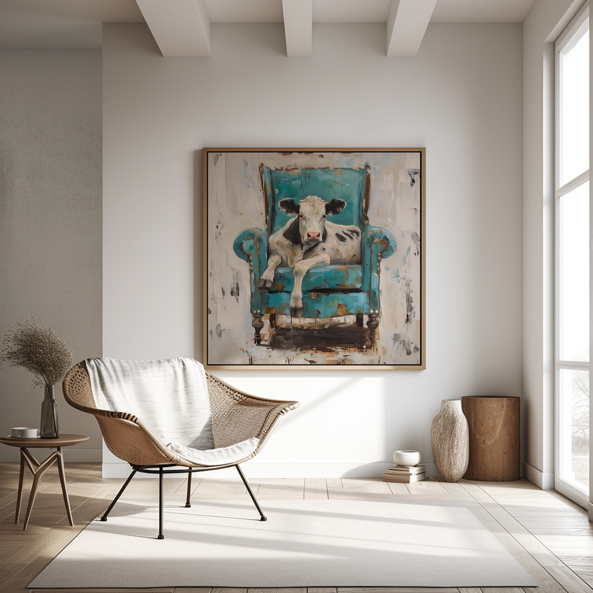 The Tenant: Surreal Cow in Armchair Art | Quirky, Whimsical & Modern Farmhouse Decor
