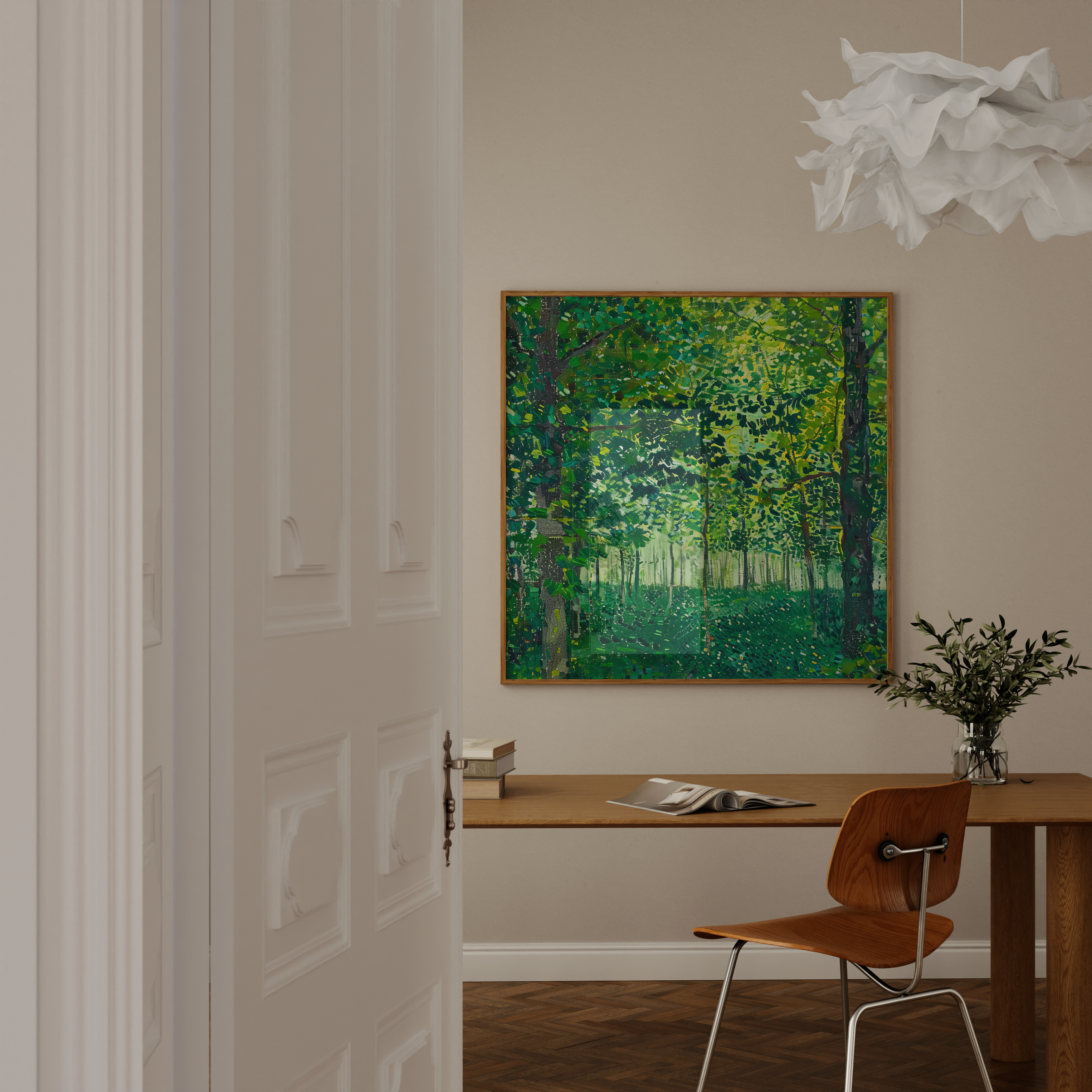 The Sunken Cathedral: Impressionist Forest with Dappled Light | Serene & Lush Green Landscape Art