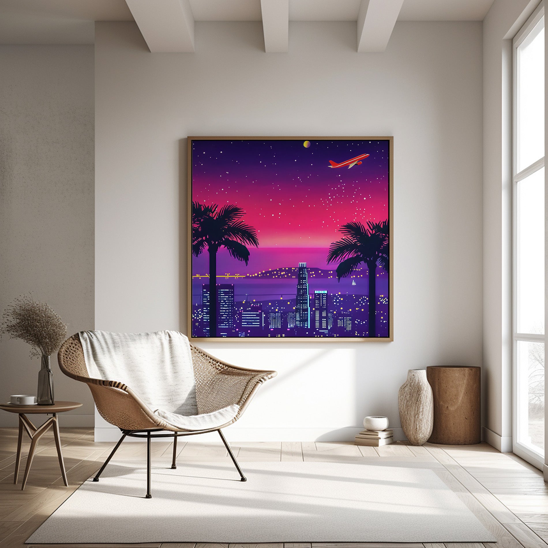 Neon Dreams: Retro-Futuristic 80s Cityscape | Vaporwave & Sci-Fi Wall Art