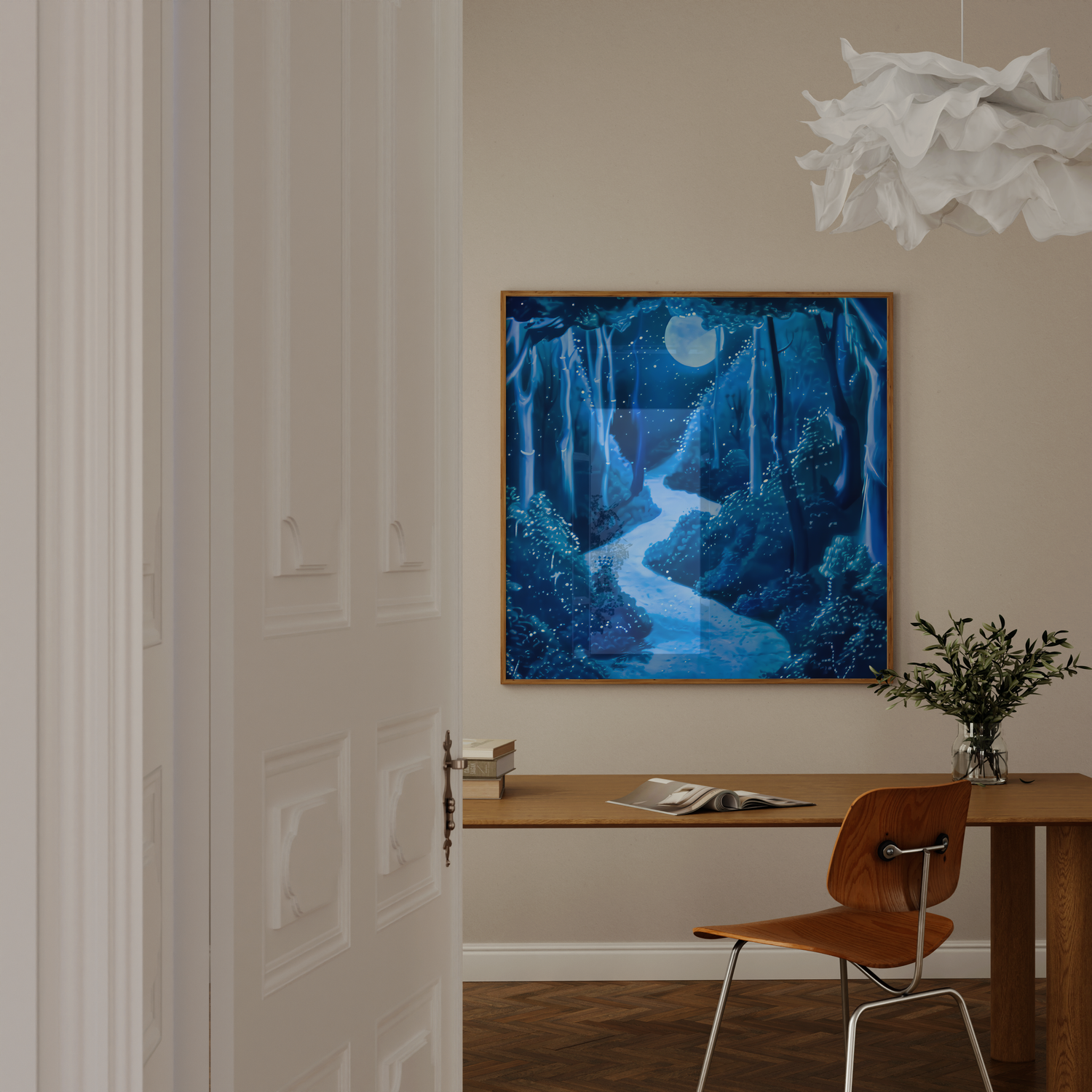 Moonlit Enchantment: Glowing Mushroom Forest Path | Fantasy & Whimsical Wall Art