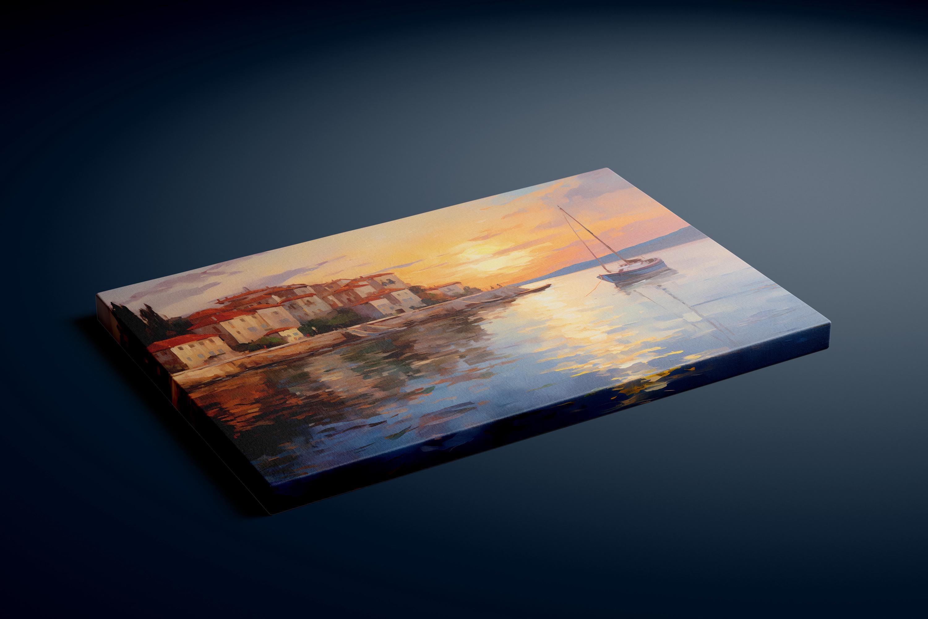 Sunset Harbor: Impressionist Italian Seaside Village Art | Vibrant Mediterranean Decor