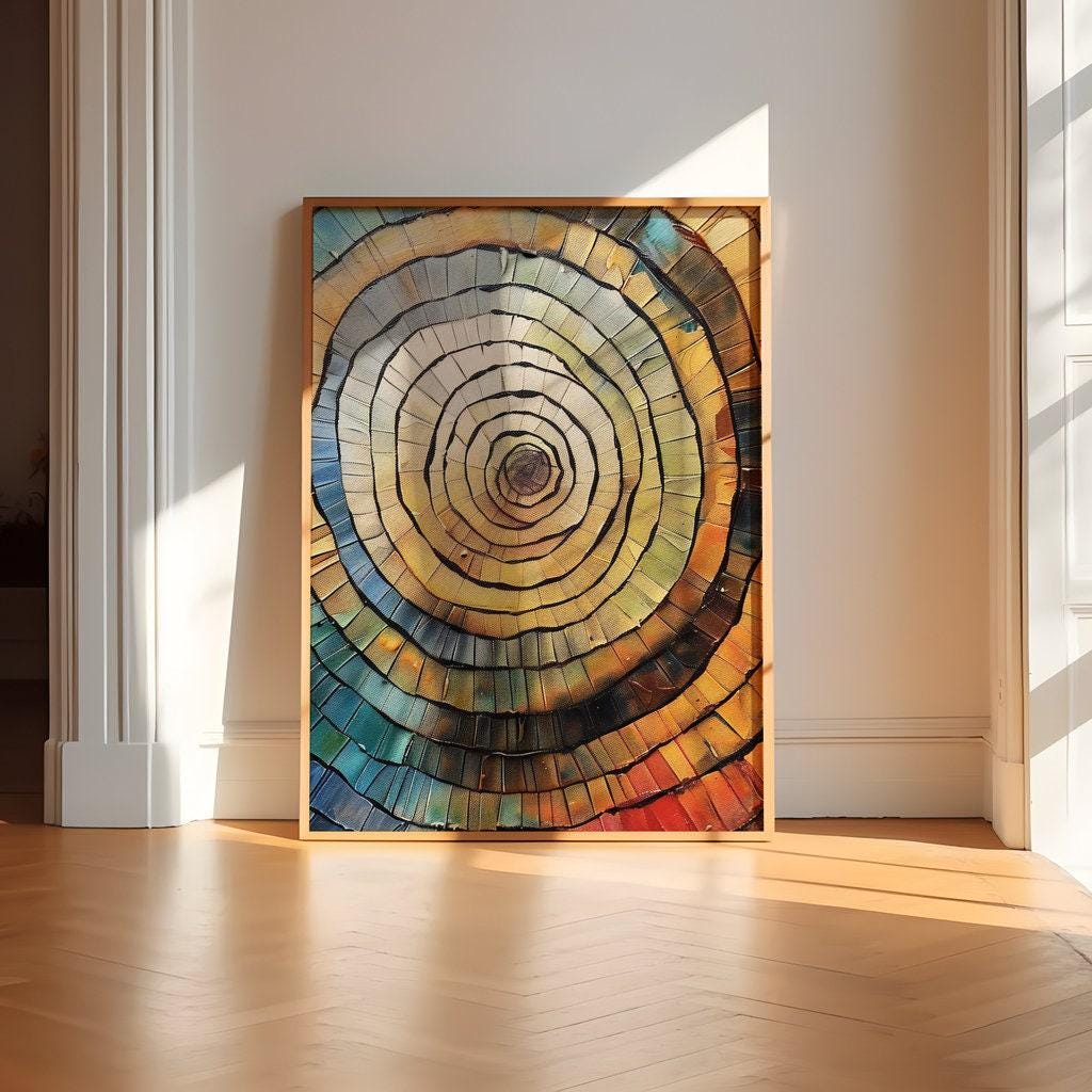 Tree of Life Rings: Vibrant Abstract Mosaic Canvas Art | Colorful & Modern Wall Decor