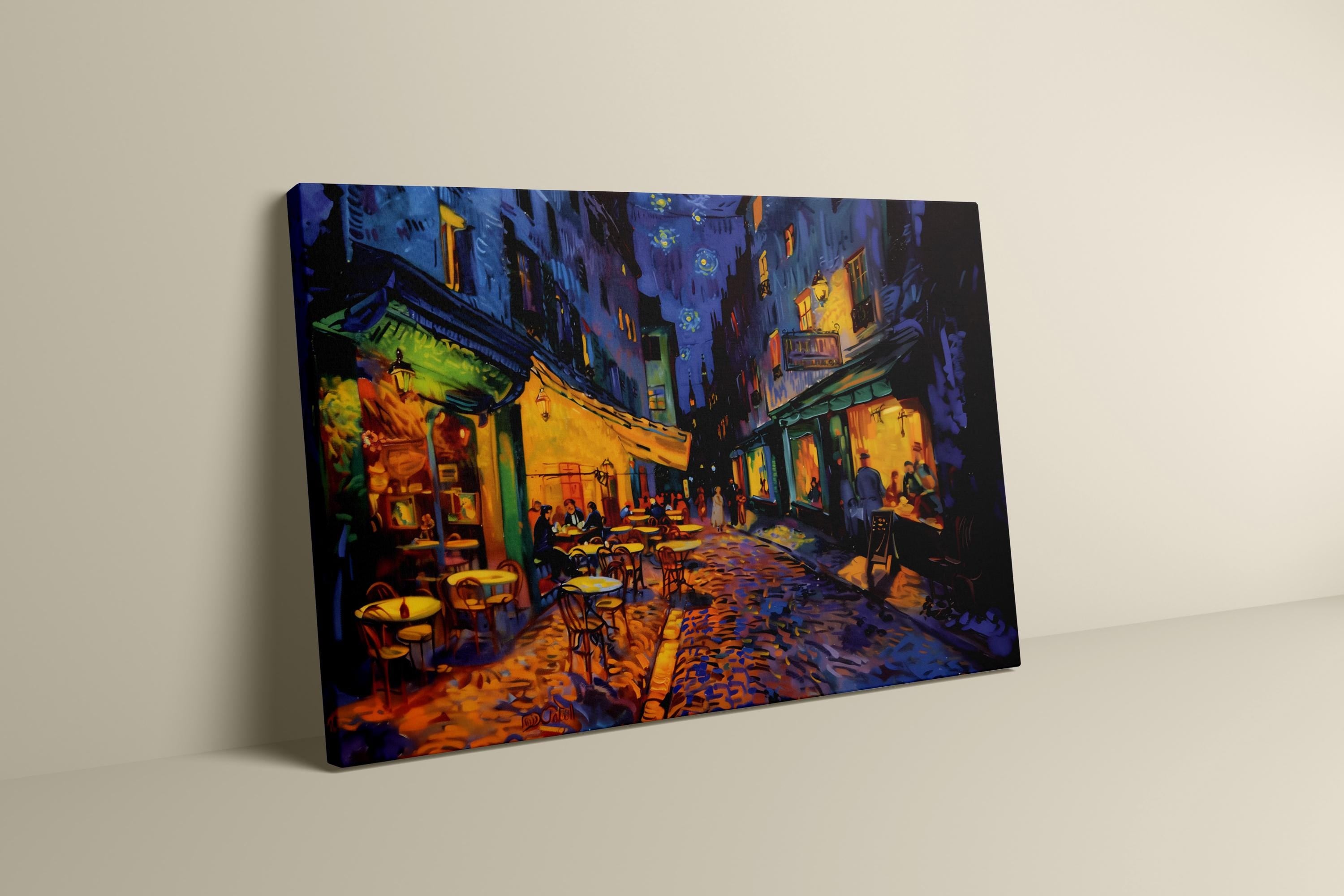 The Starry Night Cafe: Vibrant European Street Scene | Whimsical & Romantic Wall Art