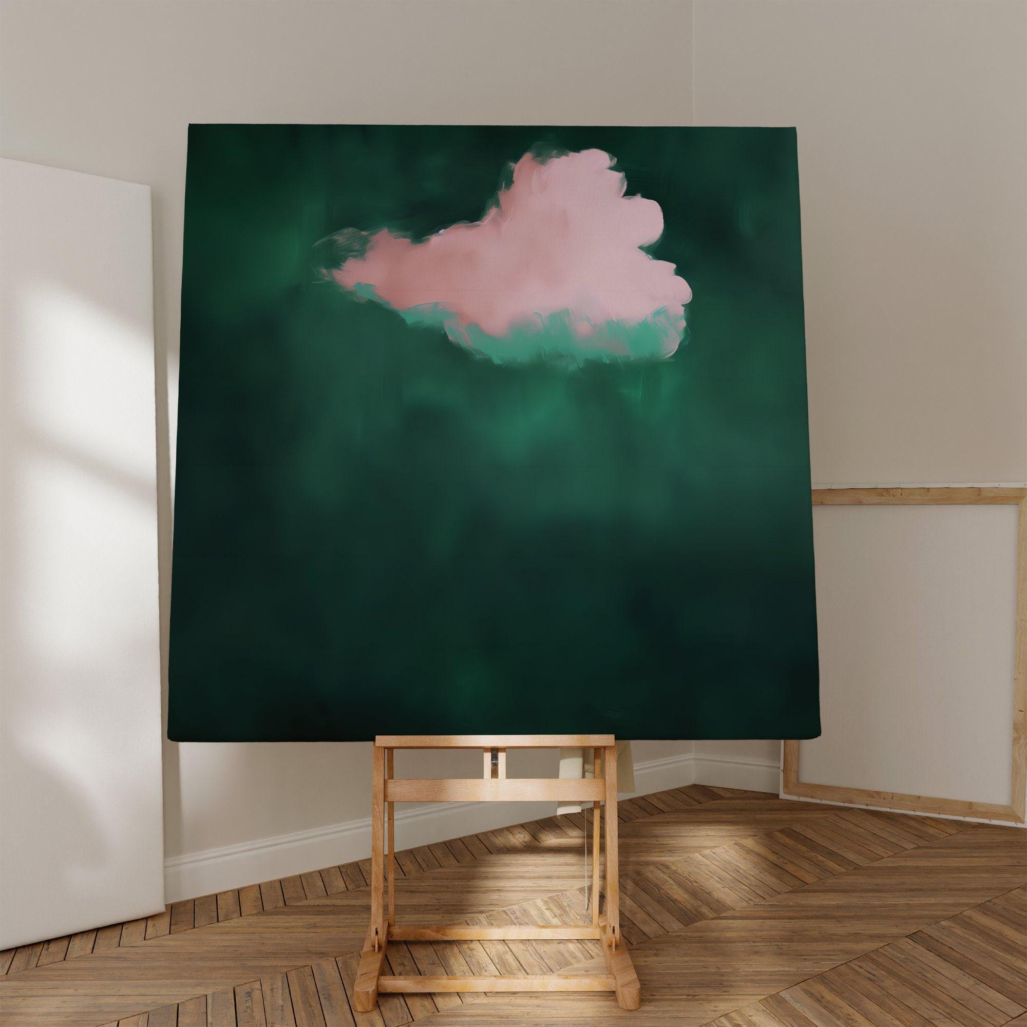 The Emerald Dream: Maximalist Pink & Green Abstract Cloud Art | Moody & Sophisticated Wall Decor