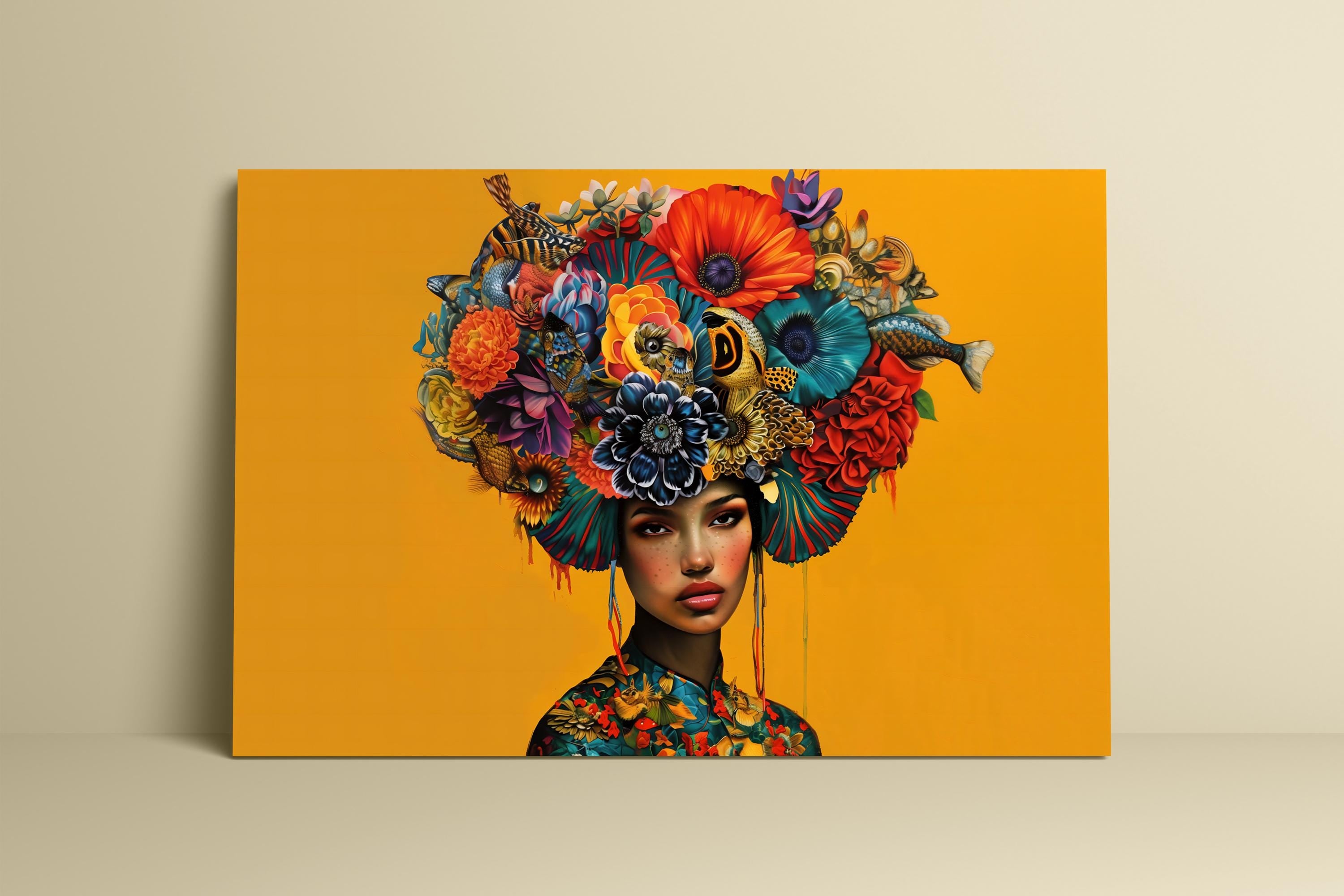 The Empress: Vibrant Floral Headdress Art | Modern & Elegant Botanical Portrait