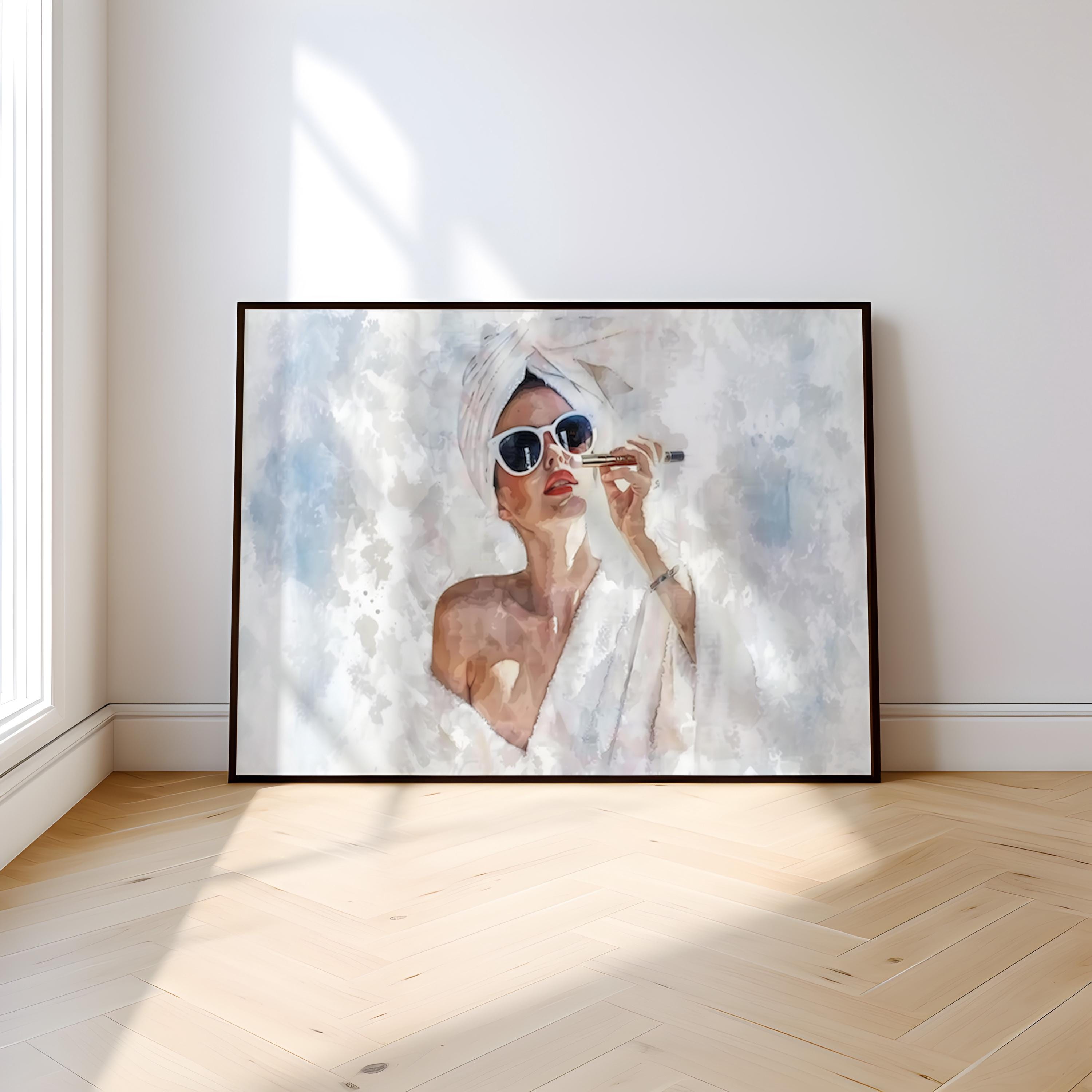 Morning Glamour: Modern Woman in Sunglasses & Robe Art | Chic Fashion Wall Decor