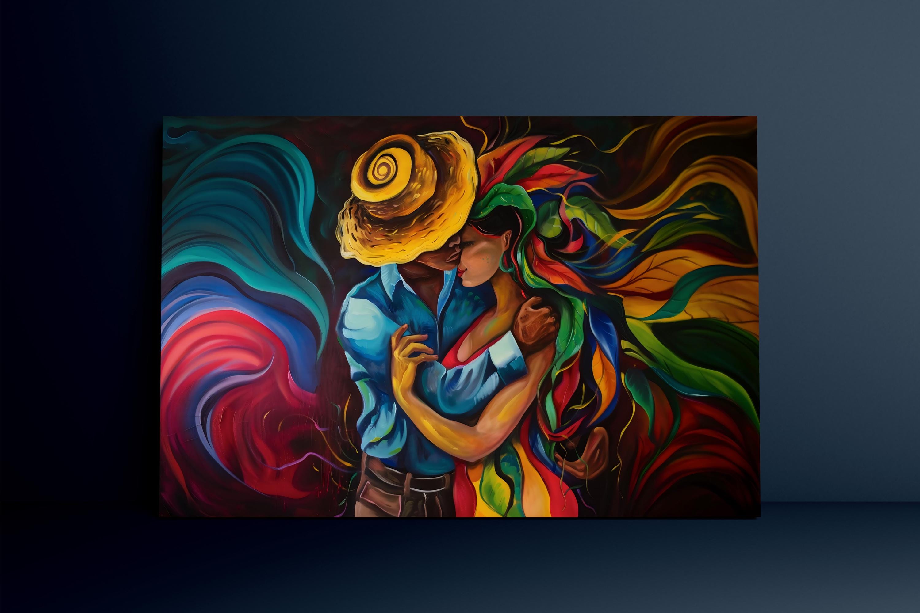 Cosmic Embrace: Vibrant Abstract Lovers Portrait | Psychedelic & Romantic Wall Art