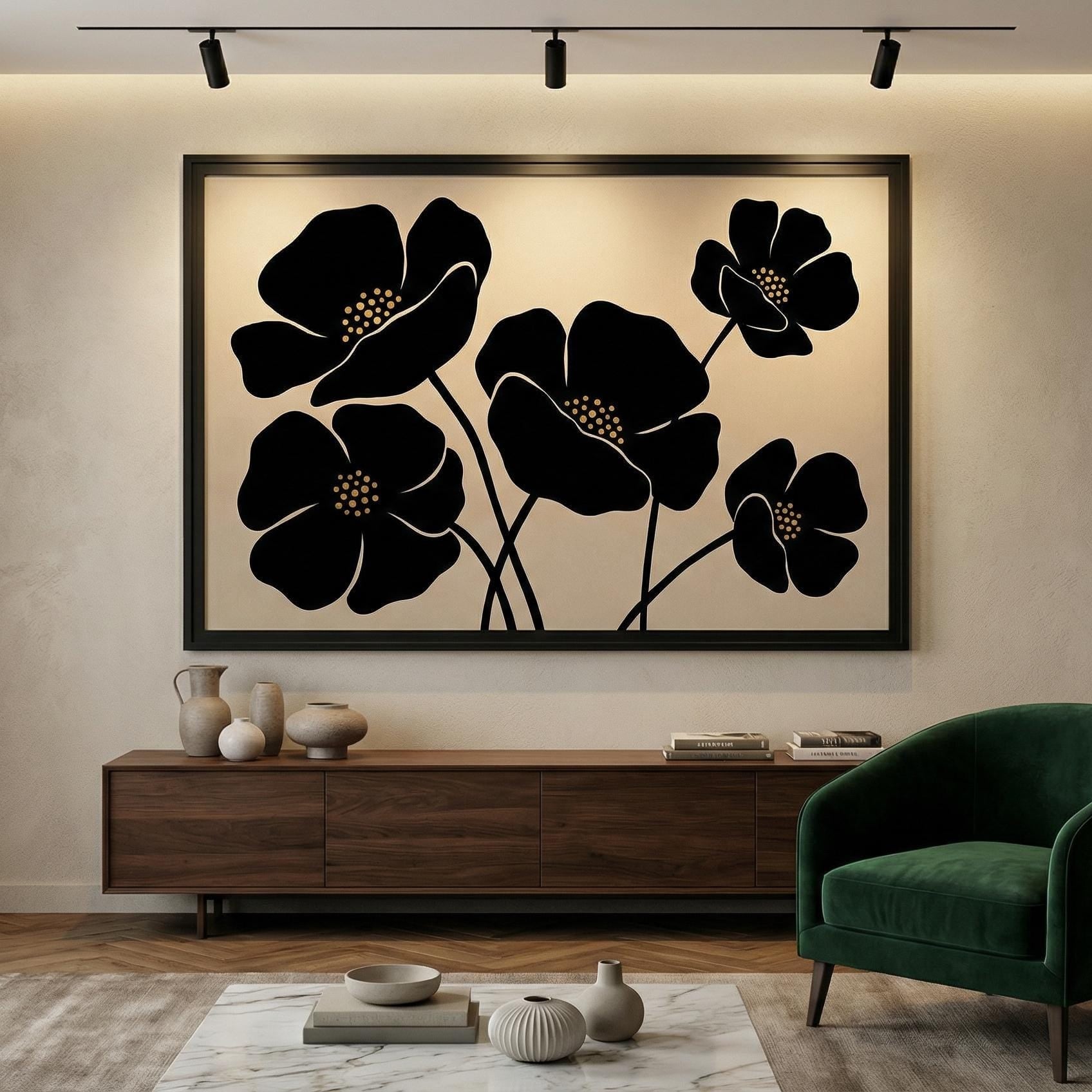 Minimalist Black Flowers Wall Art - Simple Floral Design