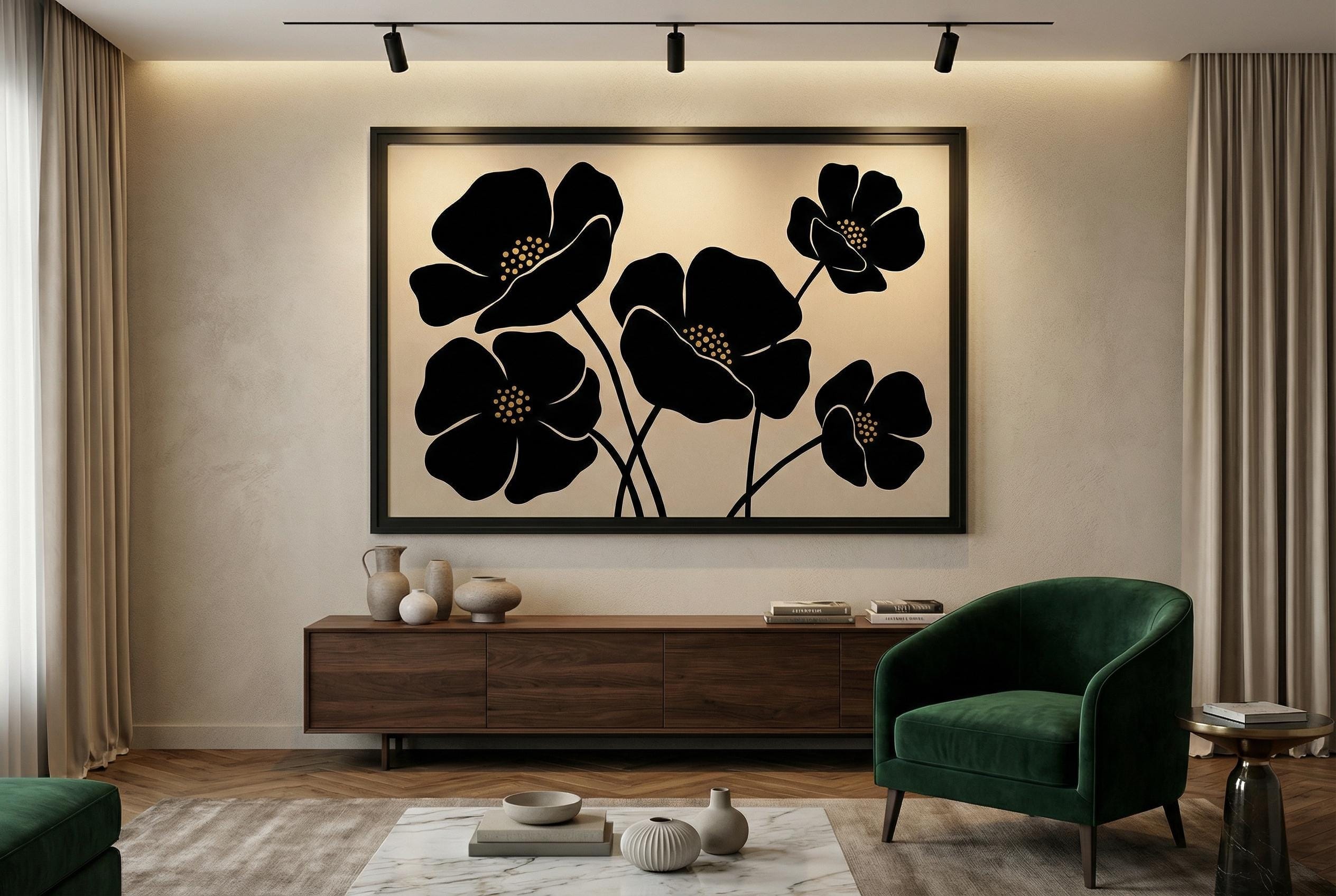 Minimalist Black Flowers Wall Art - Simple Floral Design