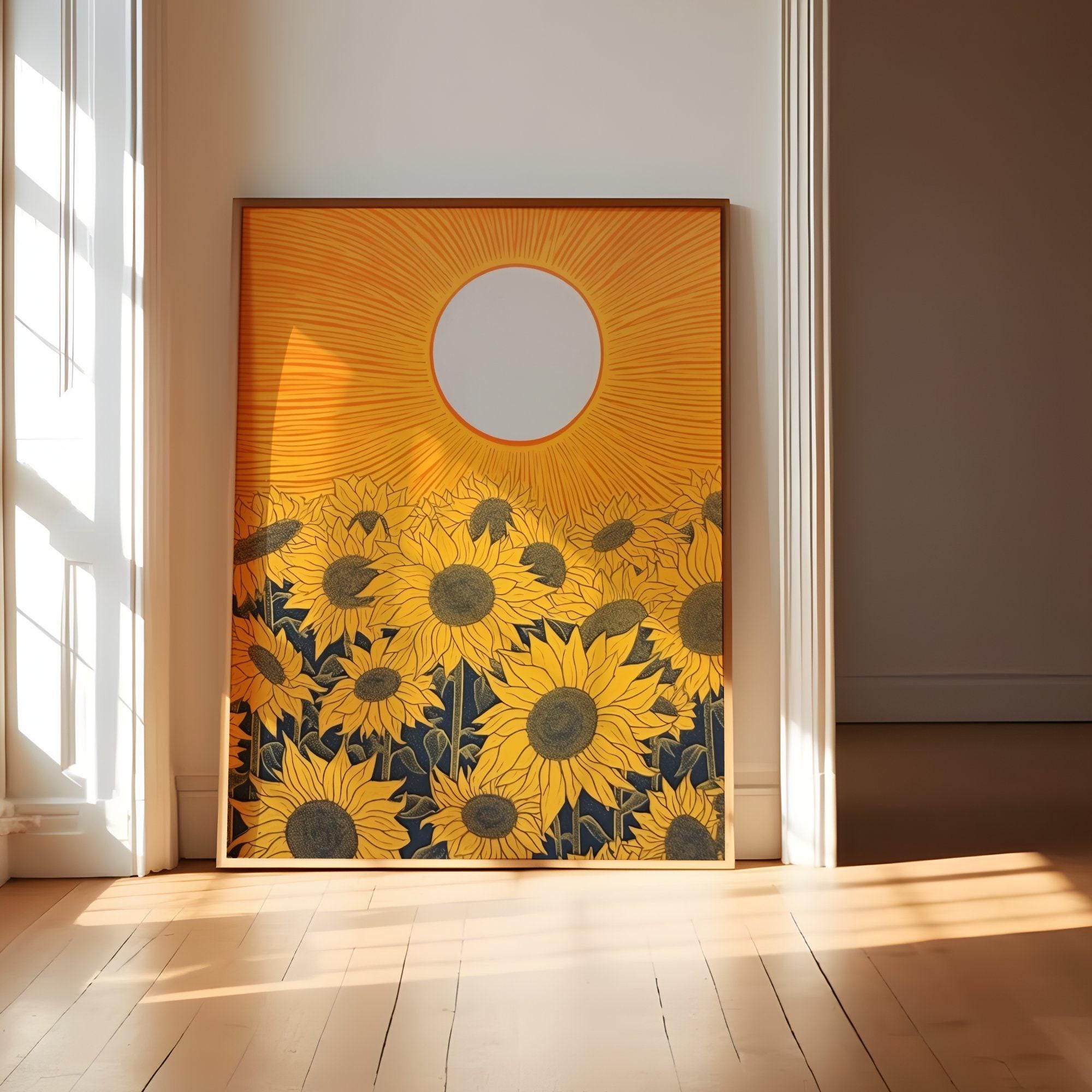 Sunflower Wall Art: Yellow Sun Design - Modern Farmhouse Style